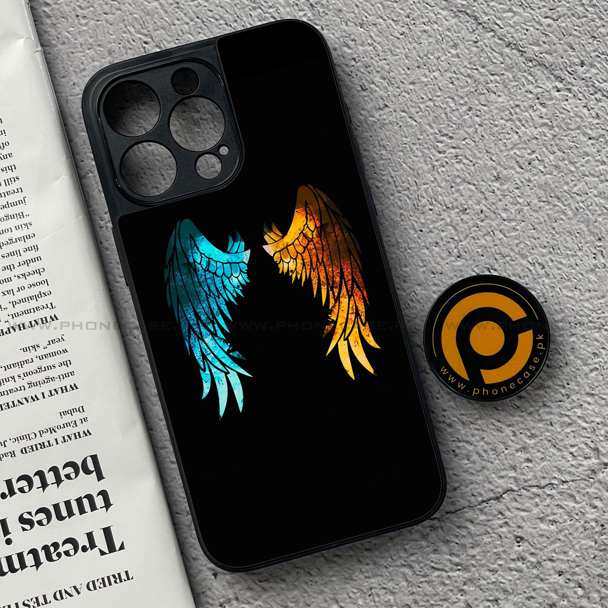 iPhone 15 Pro - Angel Wings 2.0 Series - Premium Printed Glass soft Bumper shock Proof Case