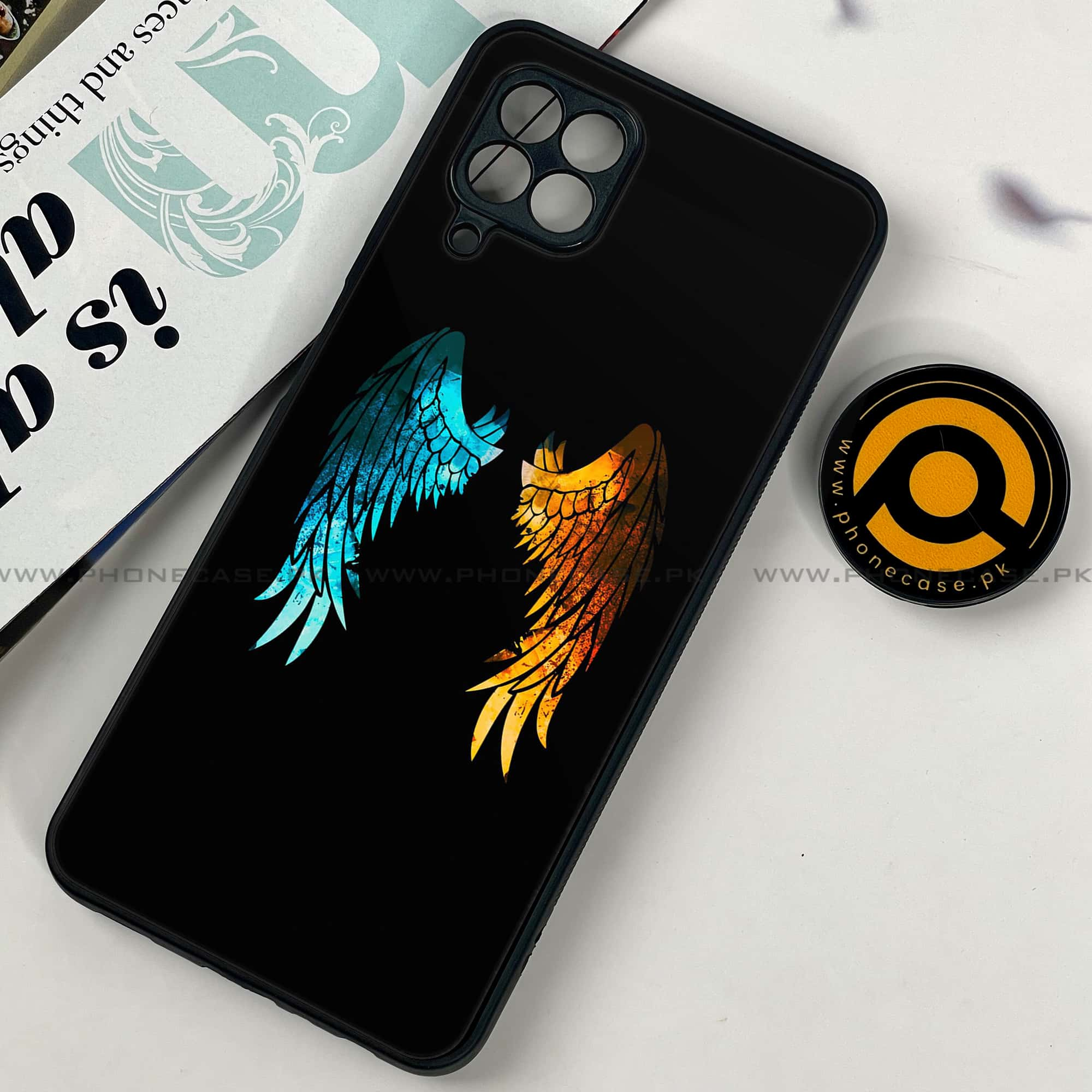 Samsung Galaxy A22 - Angel Wings 2.0 Series - Premium Printed Glass soft Bumper shock Proof Case