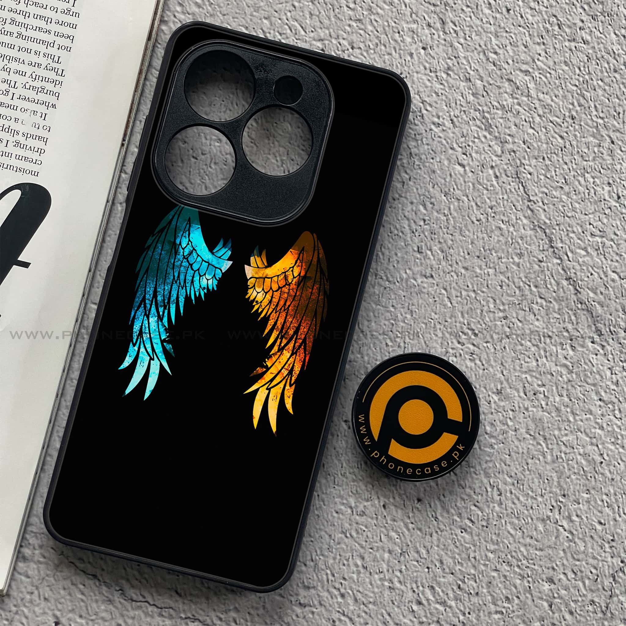 Tecno Spark 20C - Angel Wings 2.0 Series - Premium Printed Glass soft Bumper shock Proof Case