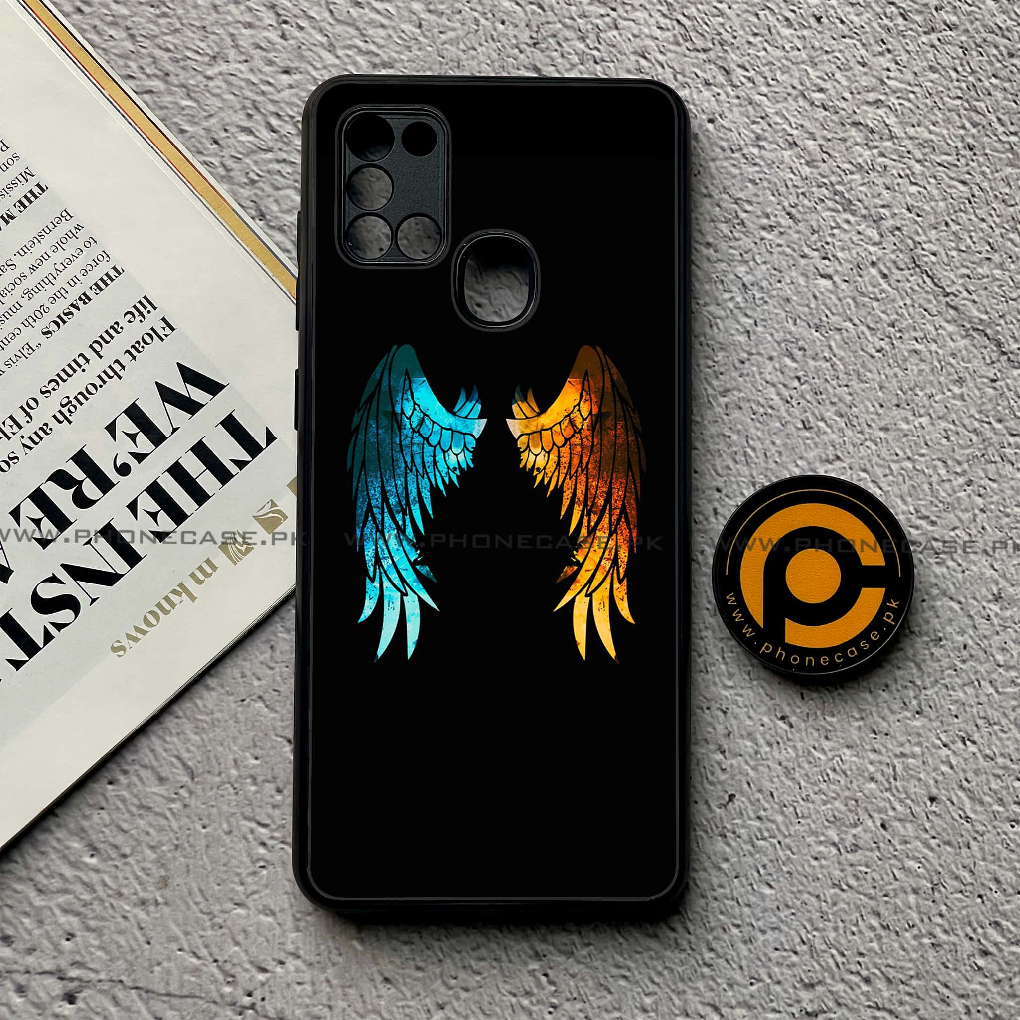 Samsung Galaxy A21s - Angel Wings 2.0 Series - Premium Printed Glass soft Bumper shock Proof Case