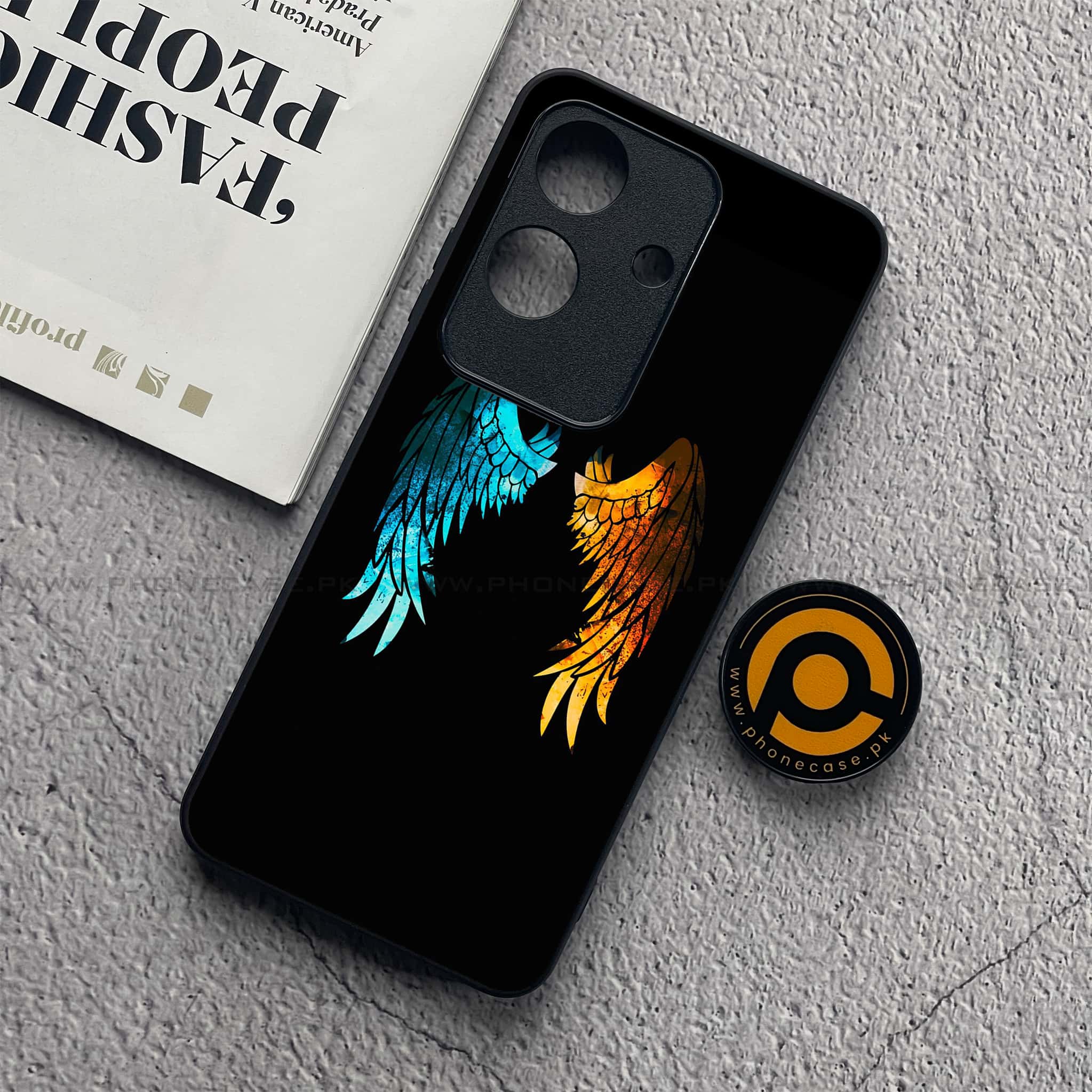 Realme Note 60x - Angel Wings 2.0 Series - Premium Printed Glass soft Bumper shock Proof Case