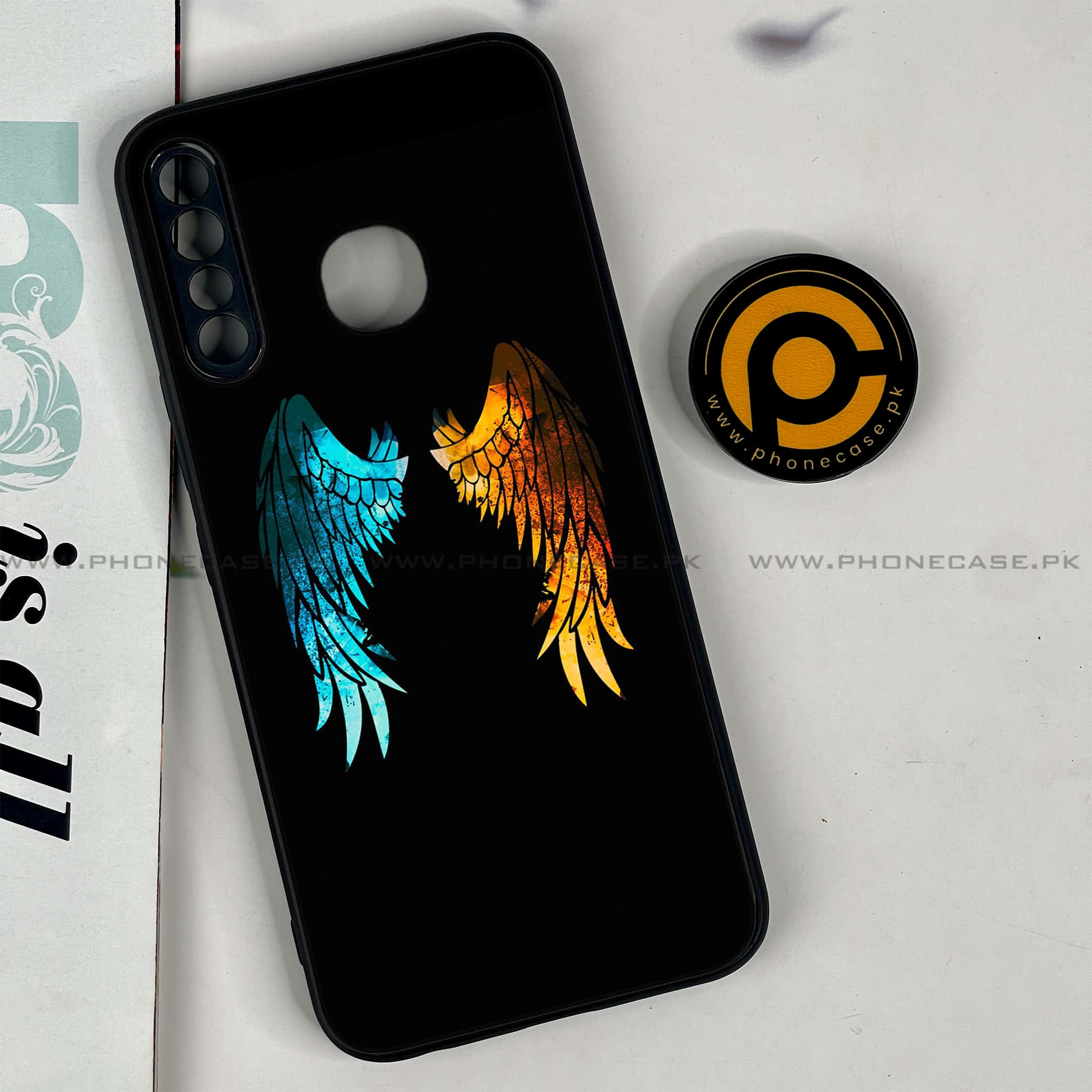 Infinix Hot 8 Lite - Angel Wings 2.0 Series - Premium Printed Glass soft Bumper shock Proof Case