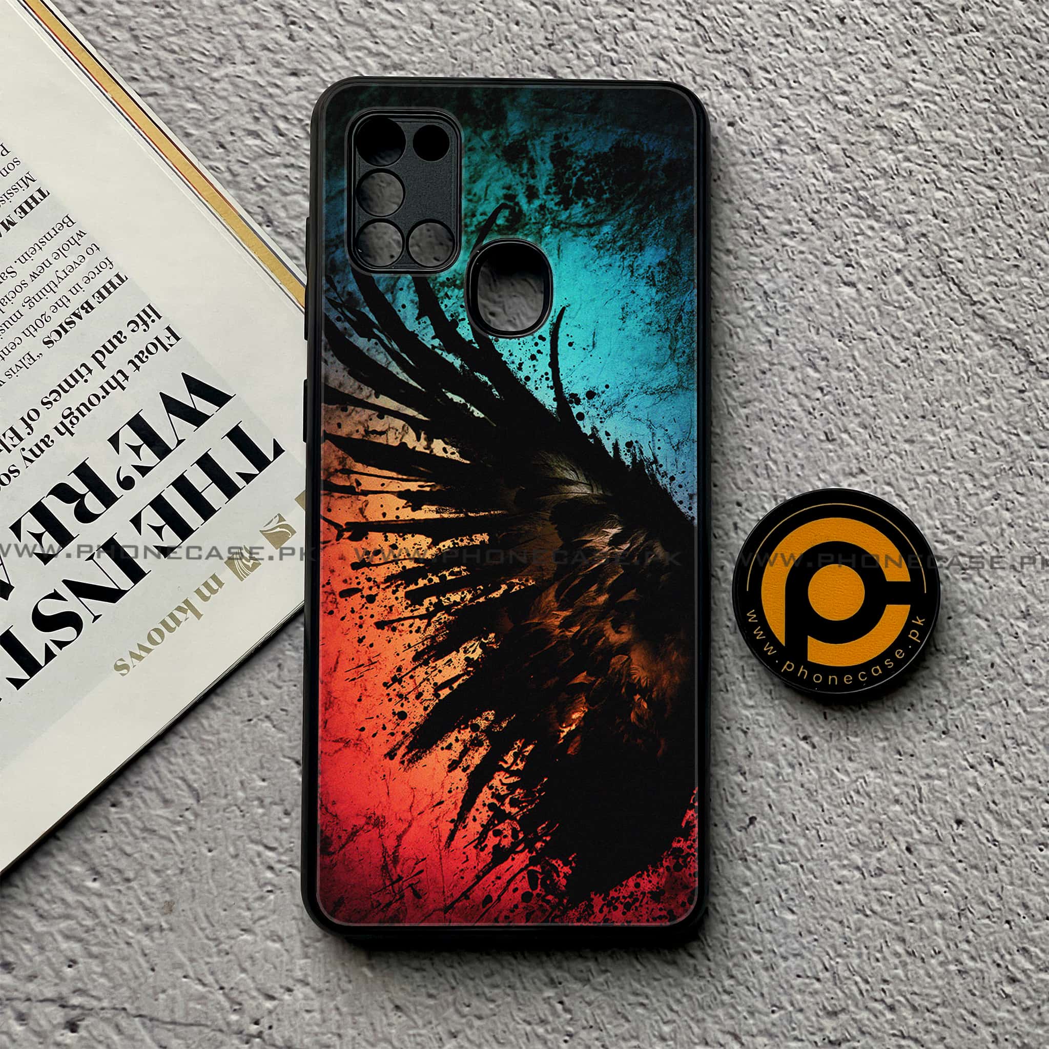 Samsung Galaxy A21s - Angel Wings 2.0 Series - Premium Printed Glass soft Bumper shock Proof Case