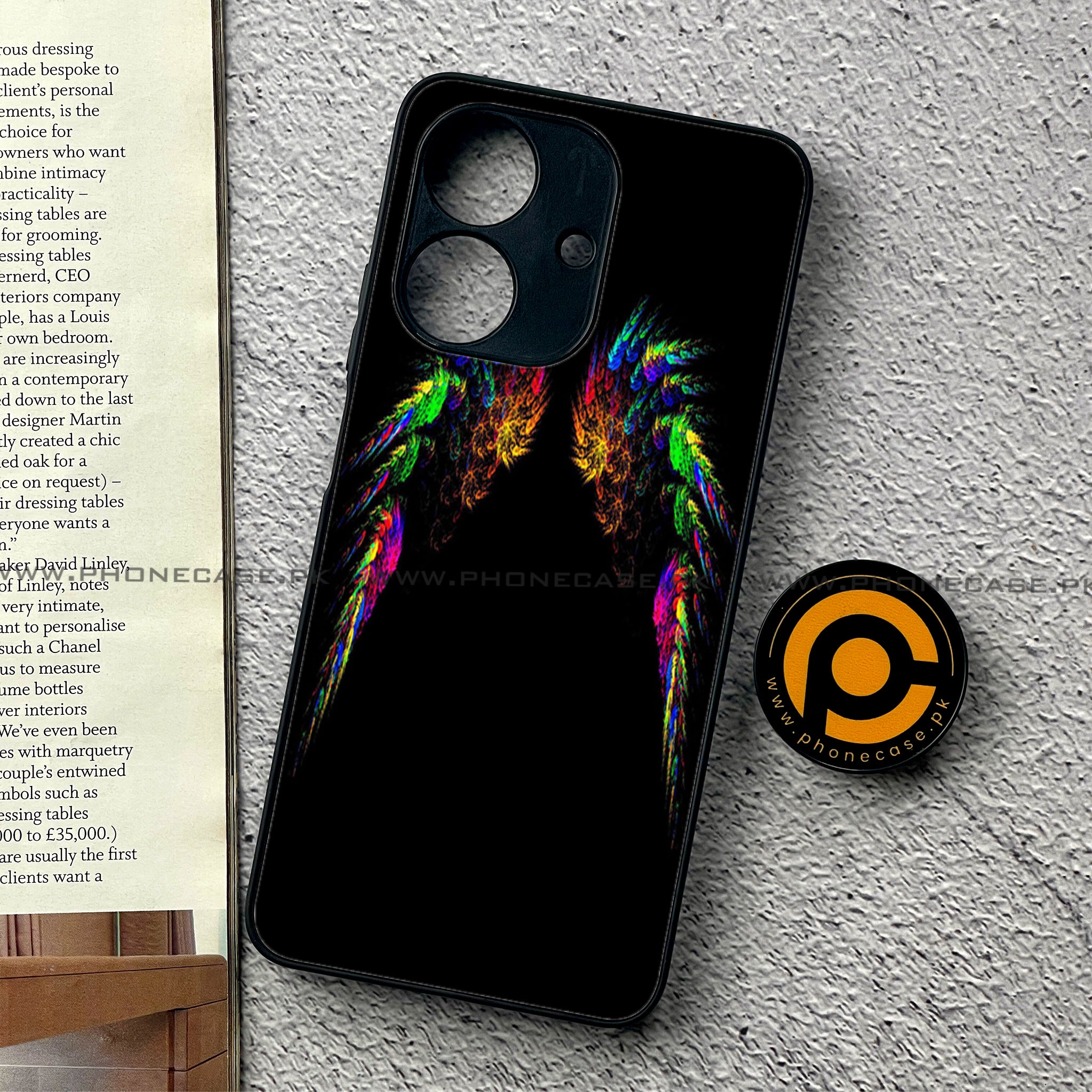 Realme Note 60 - Angel Wings Series - Premium Printed Glass soft Bumper shock Proof Case