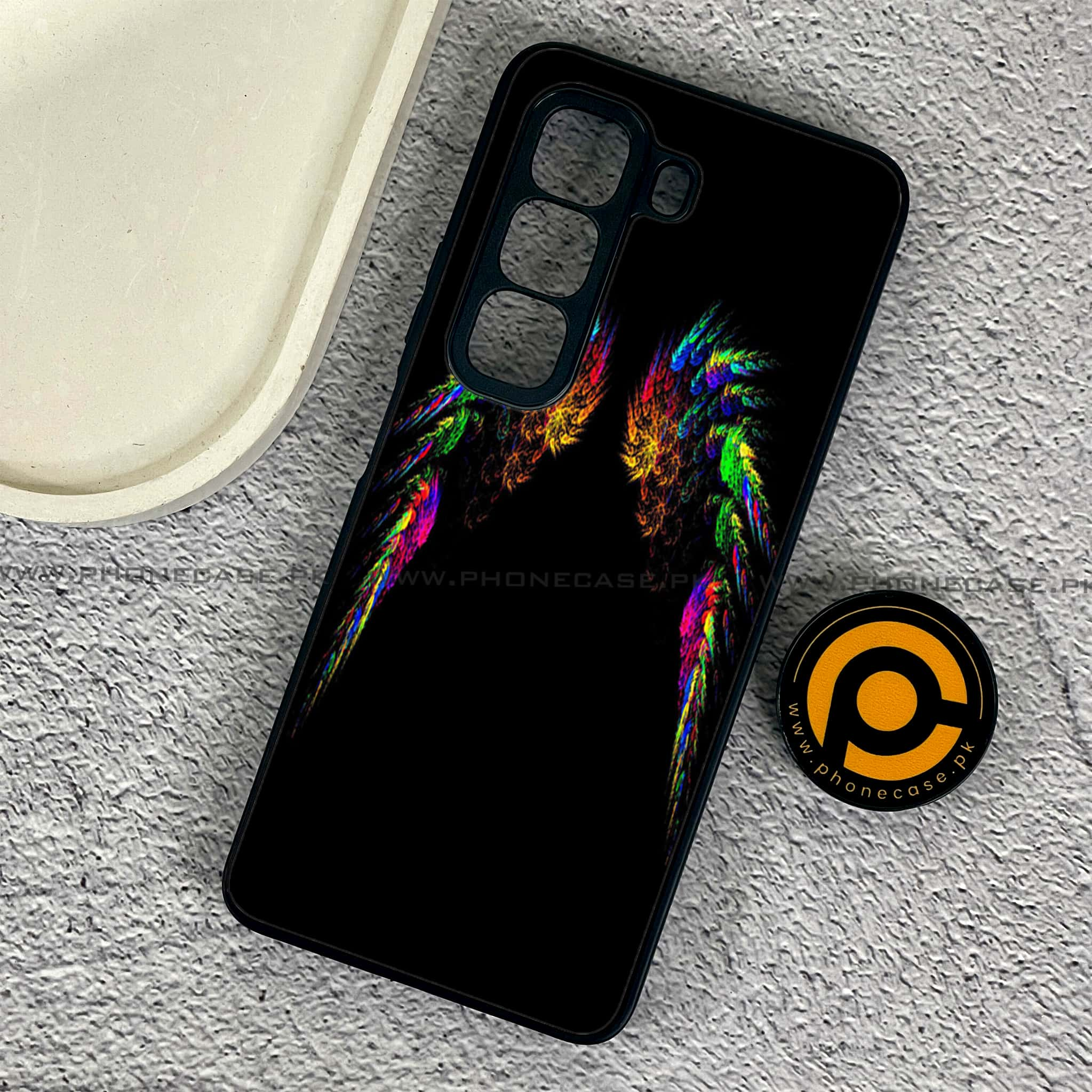 Infinix Hot 50 Pro - Angel Wings Series - Premium Printed Glass soft Bumper shock Proof Case