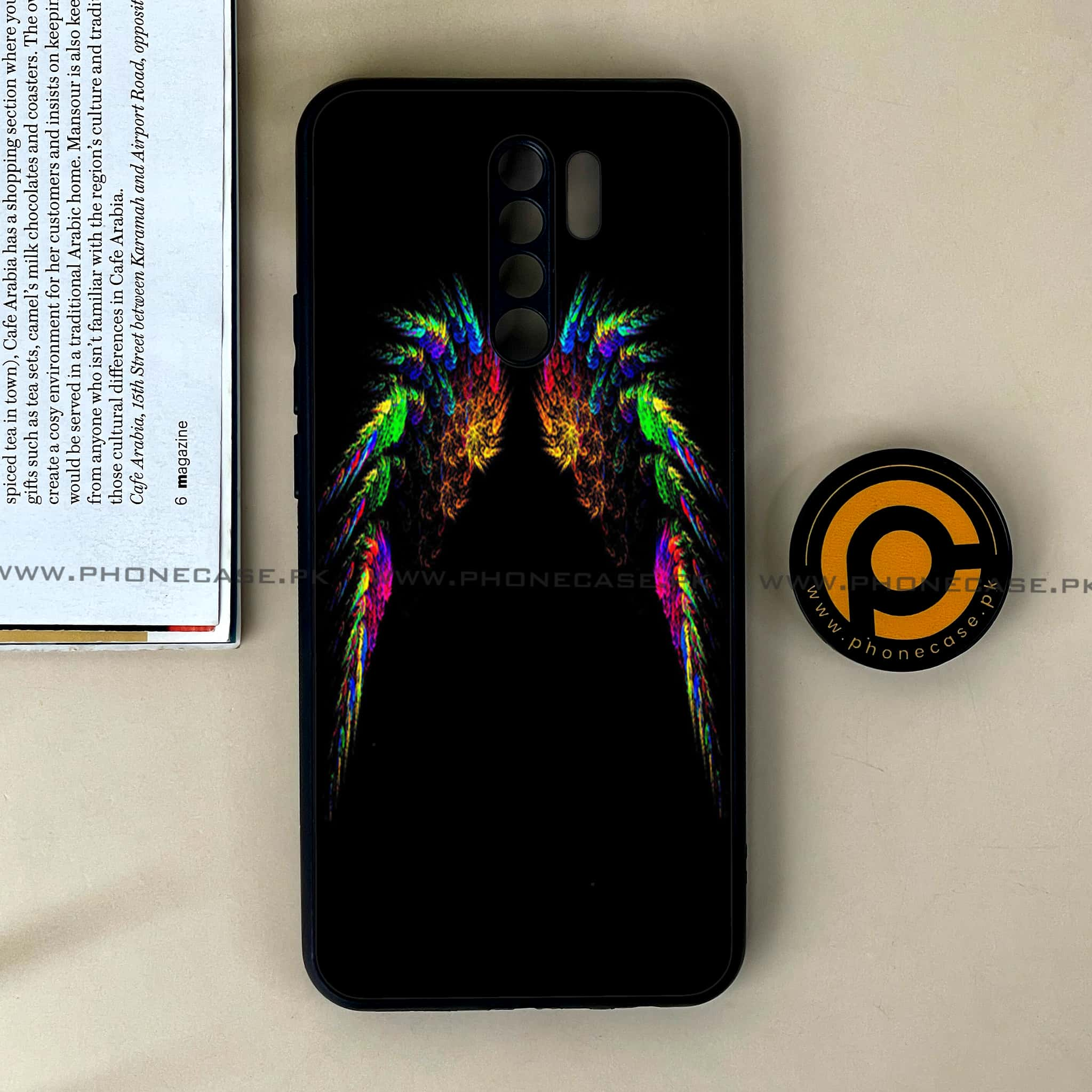 Xiaomi Redmi 9 - Angel Wings Series - Premium Printed Glass soft Bumper shock Proof Case