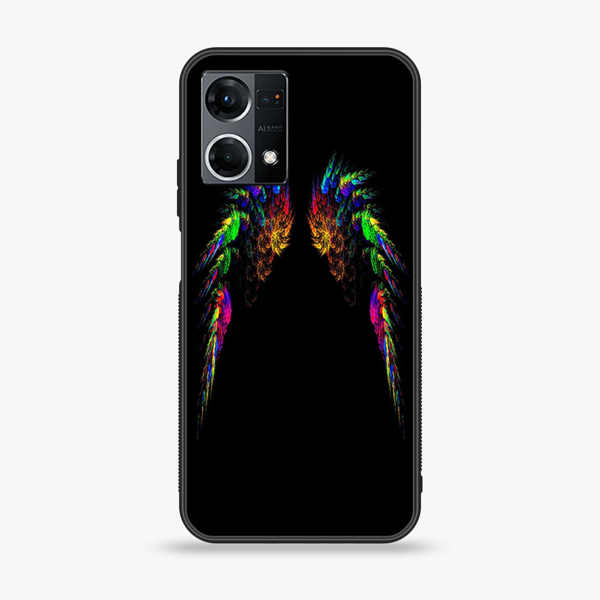 Oppo Reno 7 - Angel Wings Series - Premium Printed Glass soft Bumper shock Proof Case