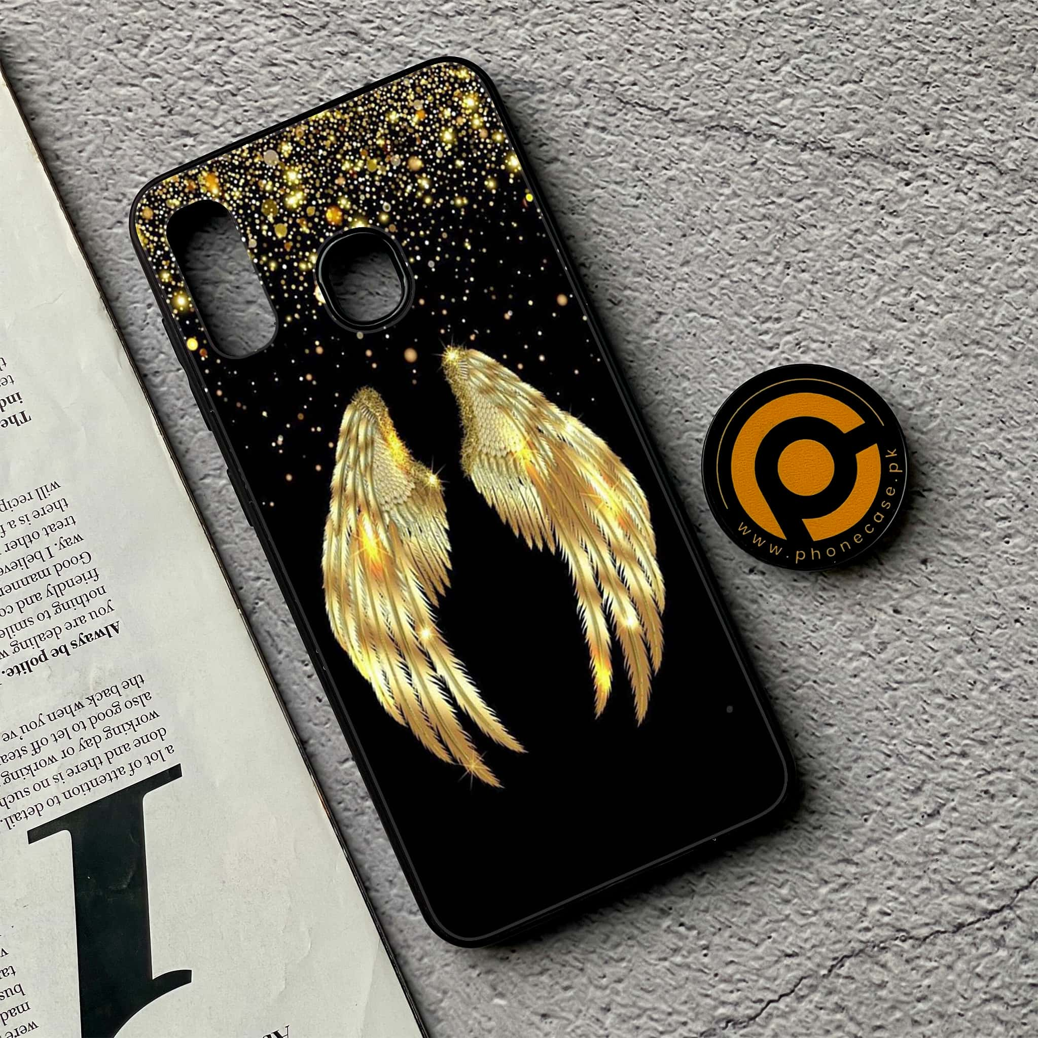 Galaxy A20/A30 - Angel Wings Series - Premium Printed Glass soft Bumper shock Proof Case