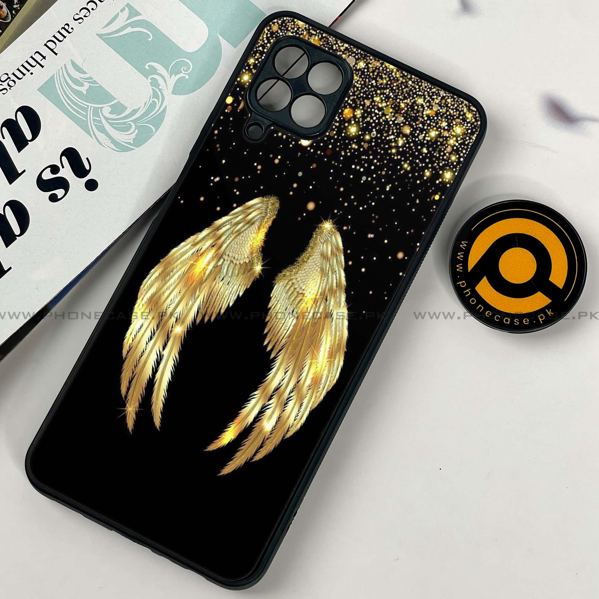 Samsung Galaxy A22 - Angel wings Series - Premium Printed Glass soft Bumper shock Proof Case