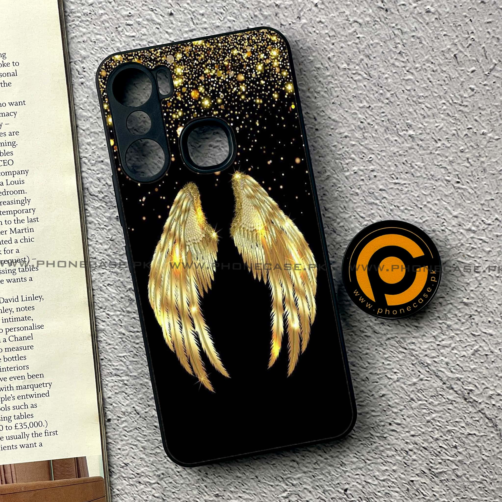 Infinix Hot 12 Pro - Angel Wings Series - Premium Printed Glass soft Bumper shock Proof Case