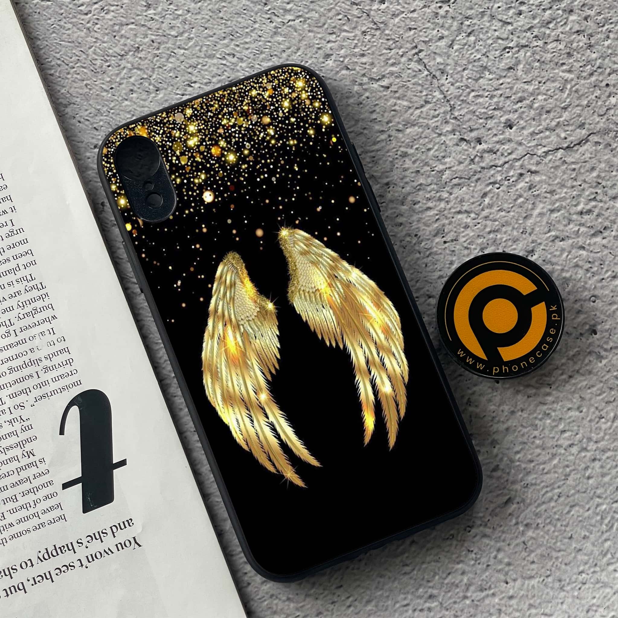 iPhone XR - Angel Wings Series - Premium Printed Glass soft Bumper shock Proof Case
