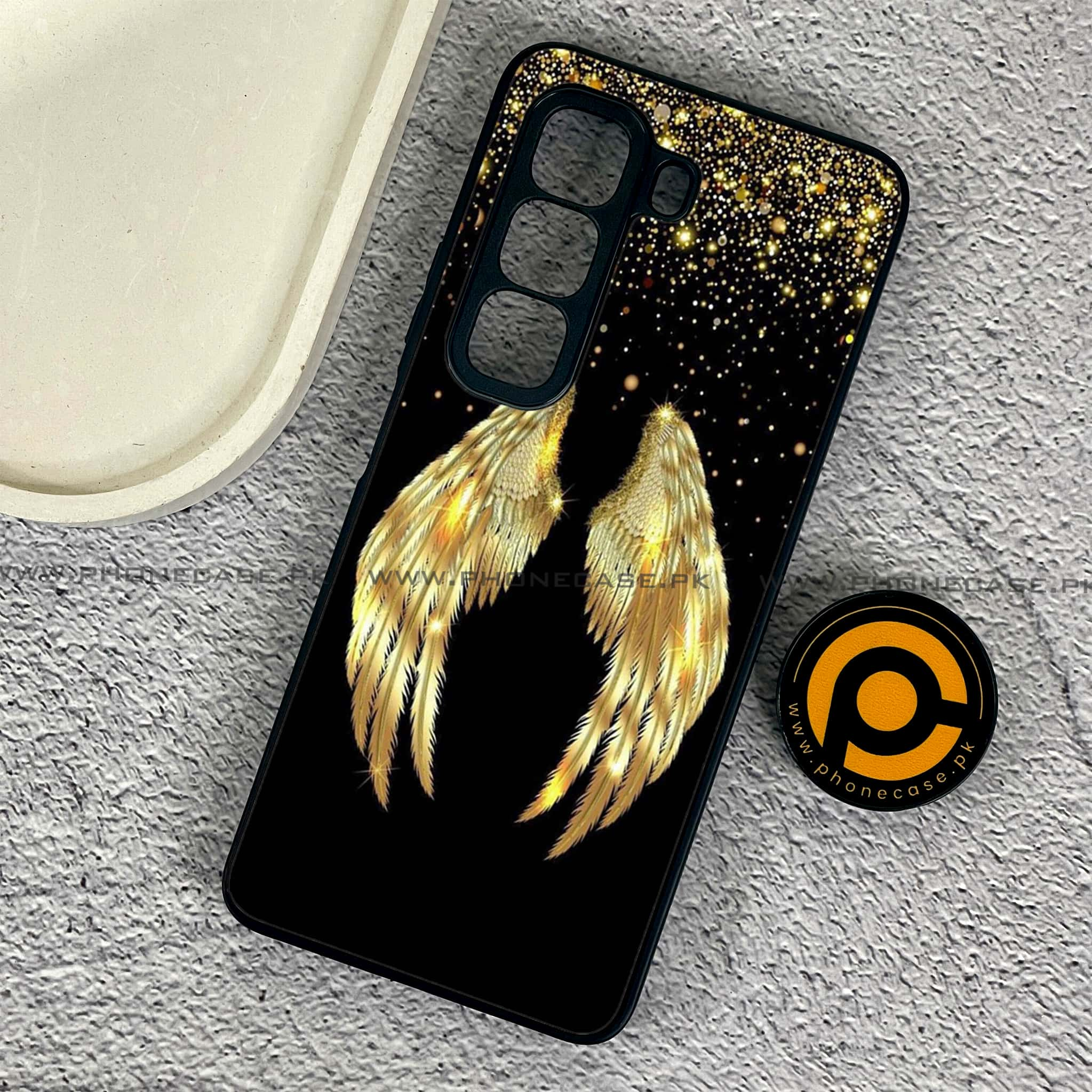 Infinix Hot 50 Pro - Angel Wings Series - Premium Printed Glass soft Bumper shock Proof Case