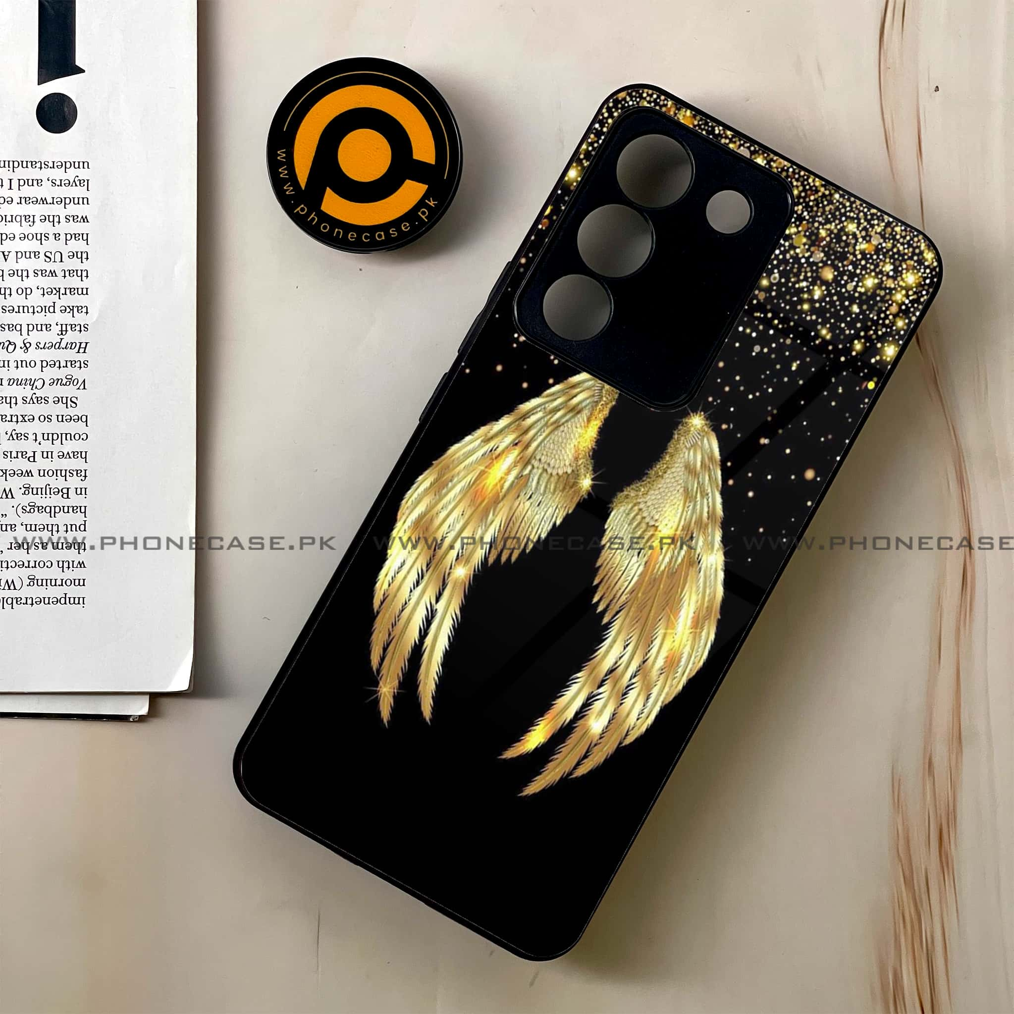 Vivo V29e - Angel Wings Series - Premium Printed Glass soft Bumper shock Proof Case