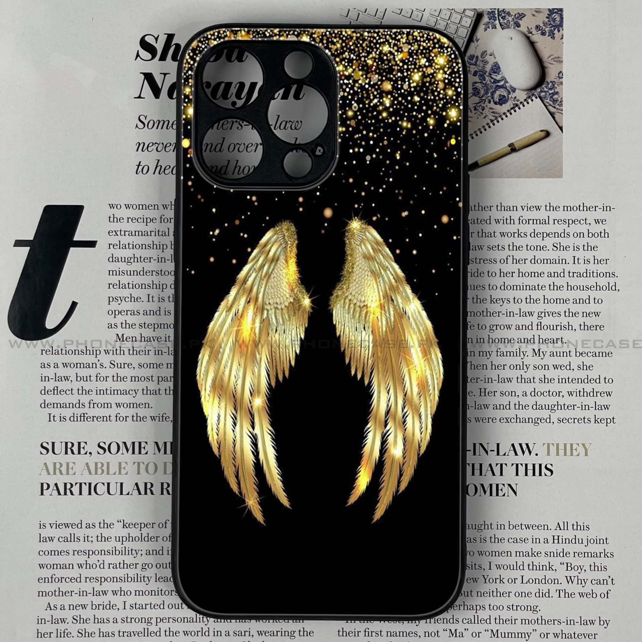 iPhone 14 Pro Max- Angel Wings Series - Premium Printed Glass soft Bumper shock Proof Case