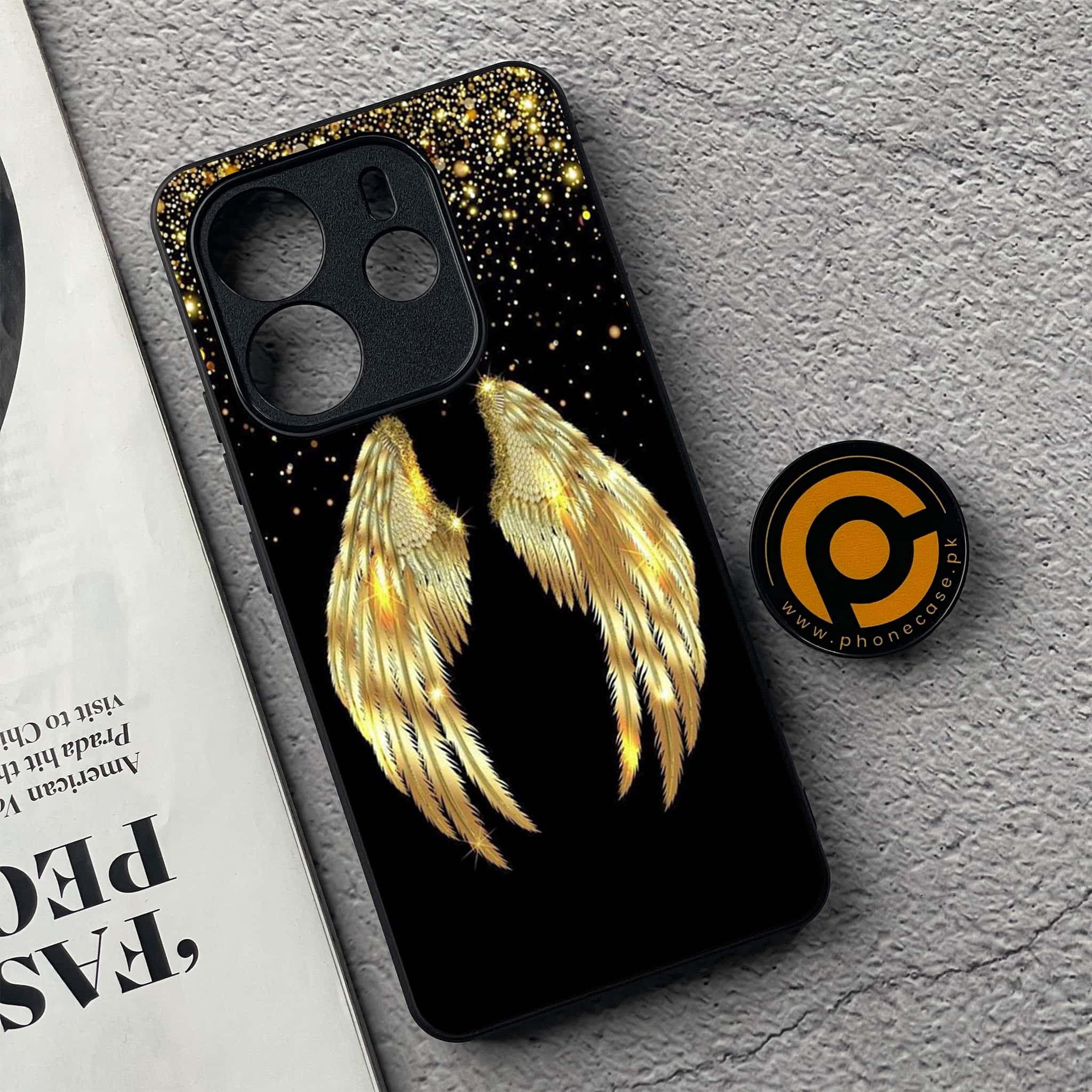 Xiaomi Redmi Note 14 - Angel Wings Series - Premium Printed Glass soft Bumper shock Proof Case