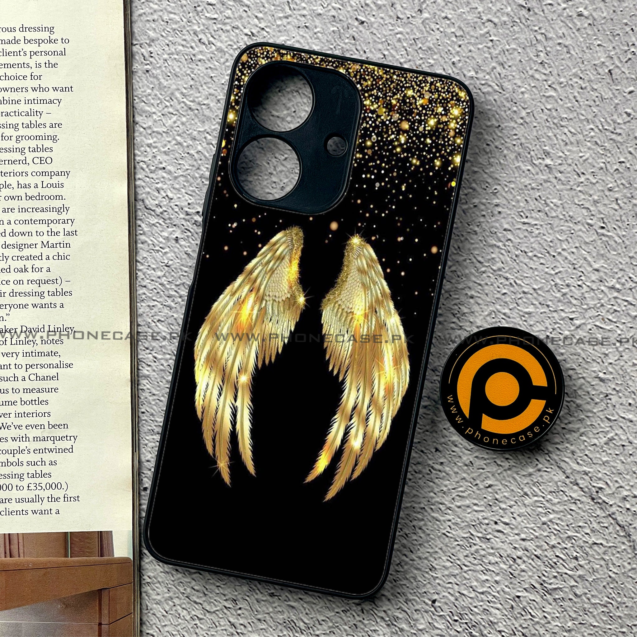 Realme Note 60 - Angel Wings Series - Premium Printed Glass soft Bumper shock Proof Case