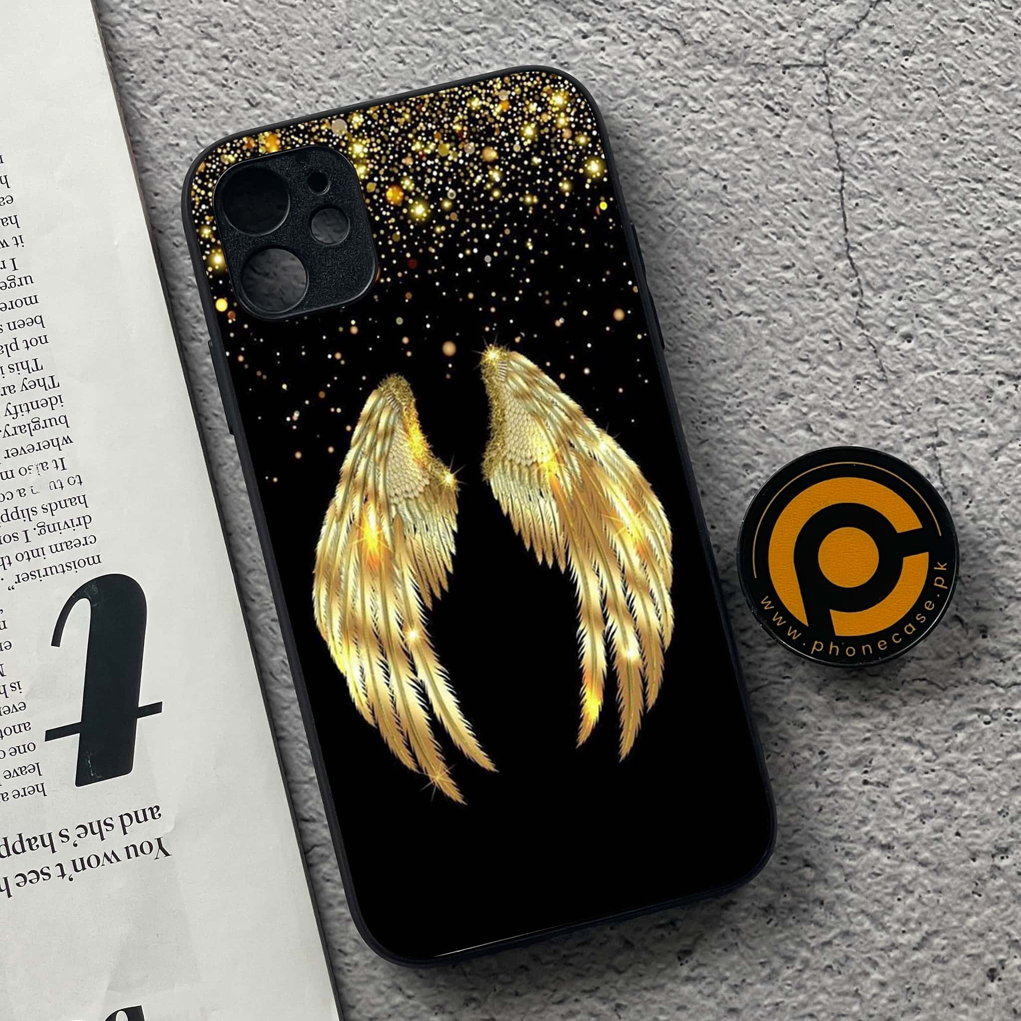 iPhone 11 Angel Wings Series  Premium Printed Glass soft Bumper shock Proof Case