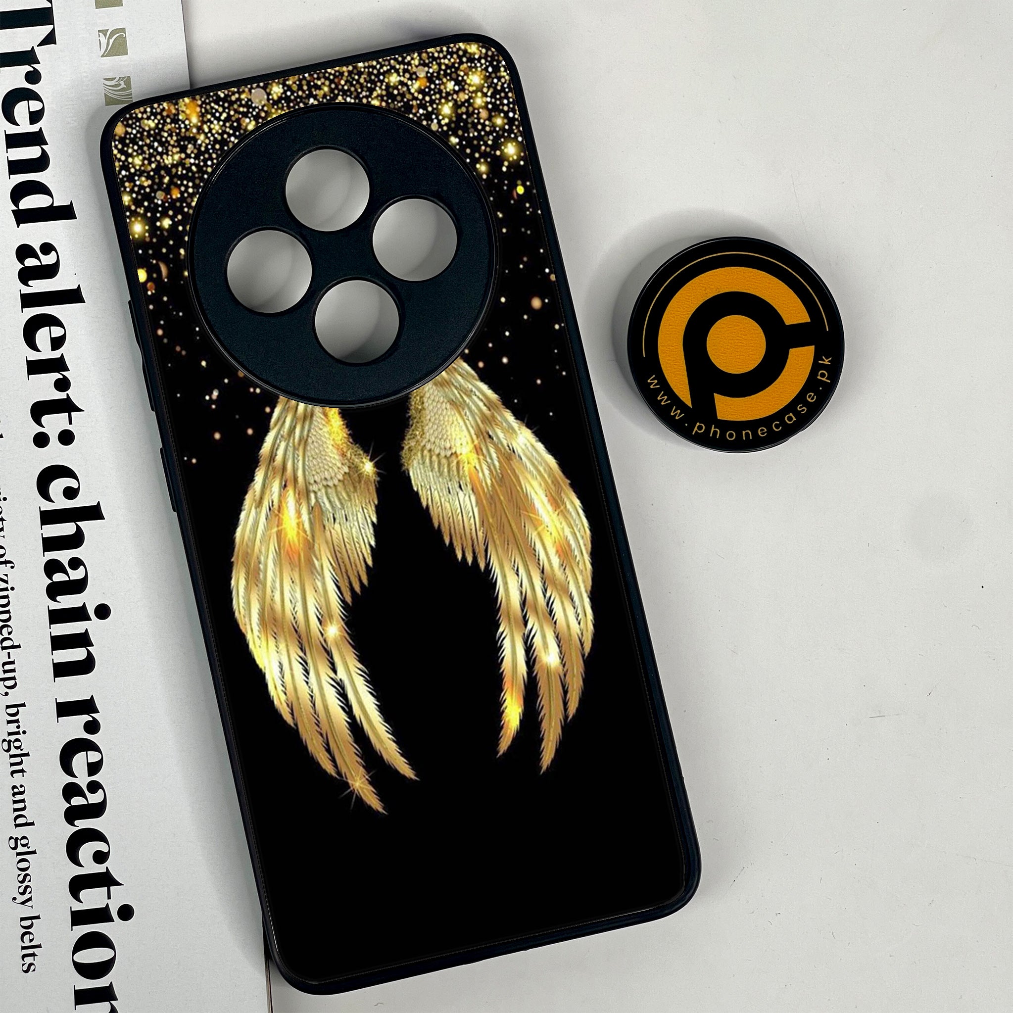 Oppo Reno 12F 4G - Angel Wings Series - Premium Printed Glass soft Bumper shock Proof Case