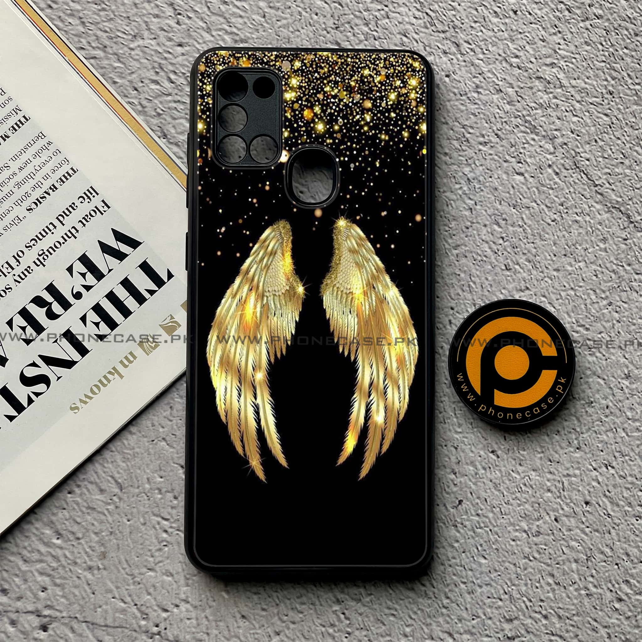 Samsung Galaxy A21s - Angel Wings Series - Premium Printed Glass soft Bumper shock Proof Case