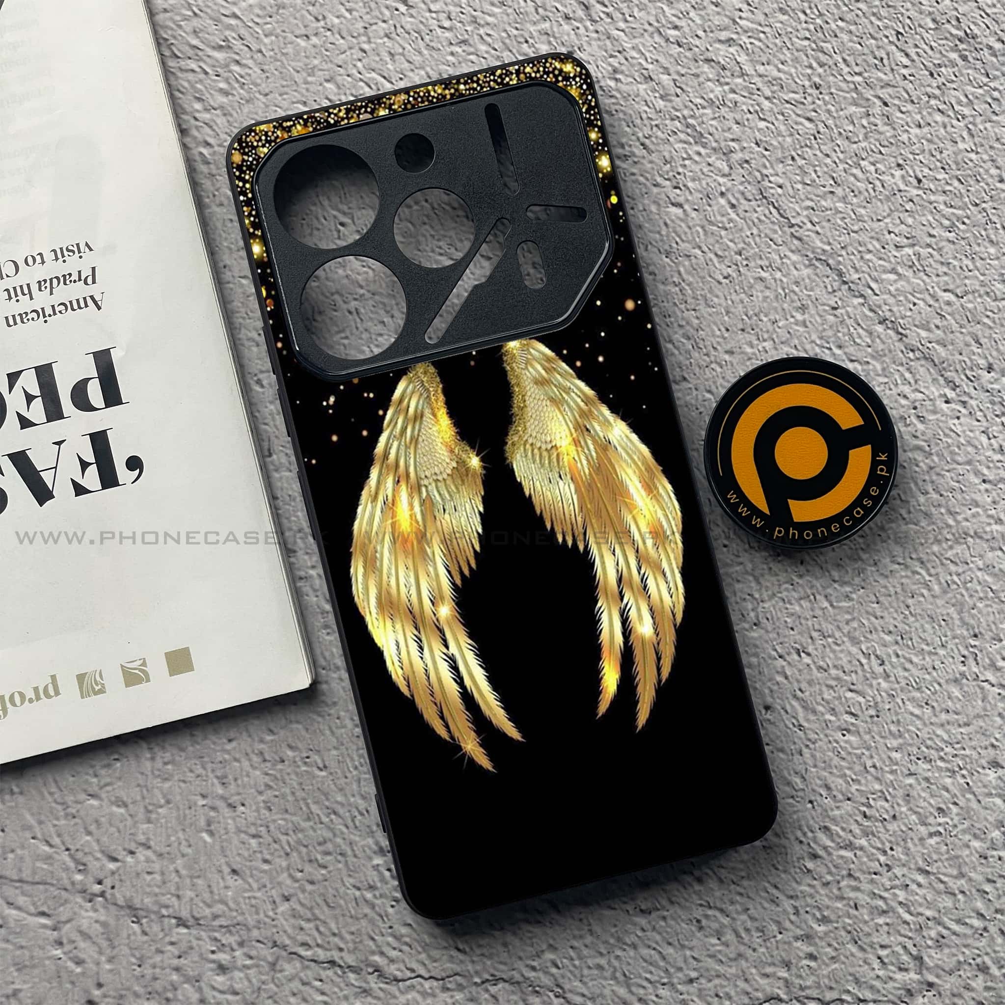 Tecno Pova 6 - Angel Wings Series - Premium Printed Glass soft Bumper shock Proof Case