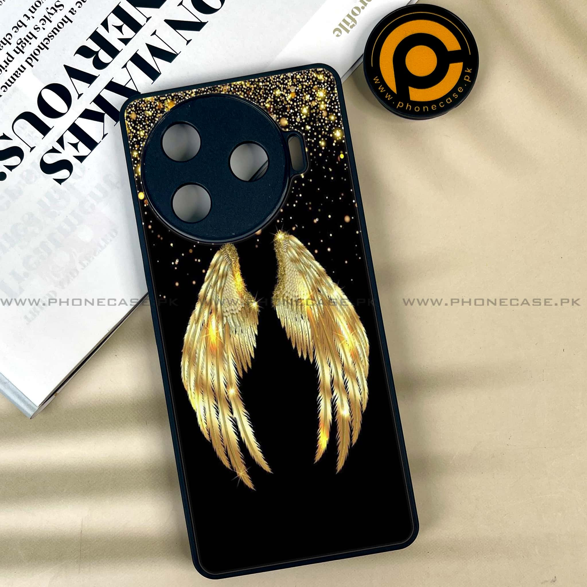 Tecno Camon 30 Pro - Angel Wings Series - Premium Printed Glass soft Bumper shock Proof Case