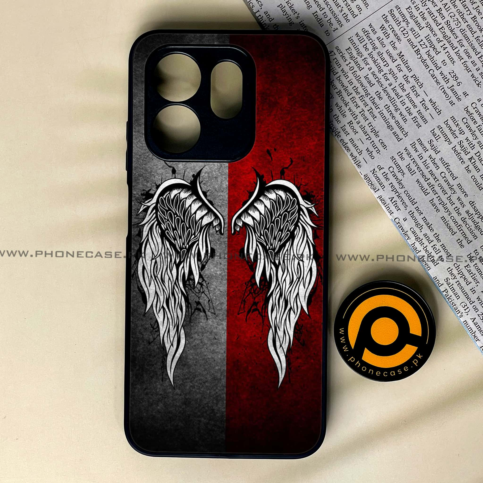 Infinix Hot 50i - Angel Wings Series - Premium Printed Glass soft Bumper shock Proof Case