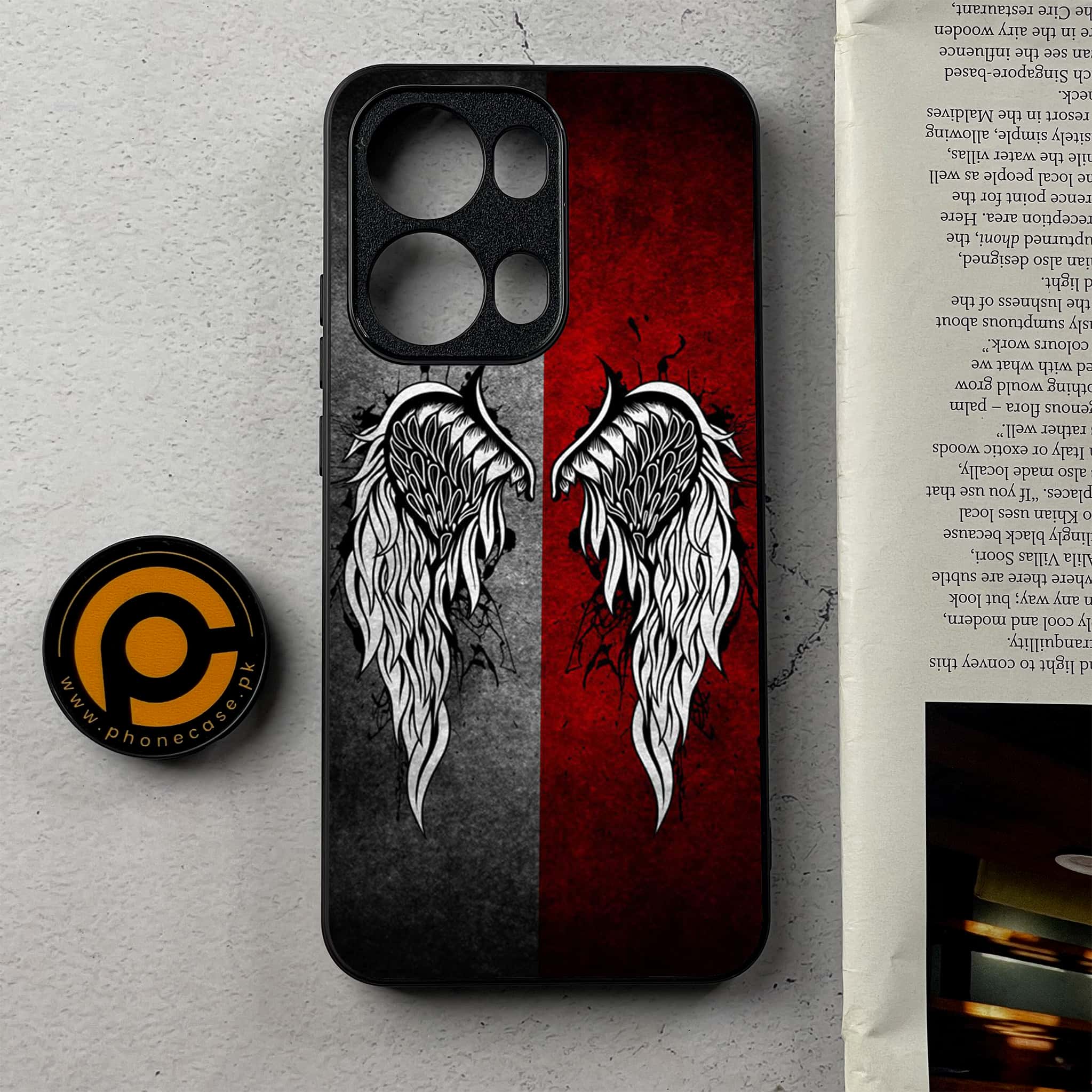 Oppo Reno 13 Pro - Angel Wings Series - Premium Metal Printed Soft Bumper Shockproof Case