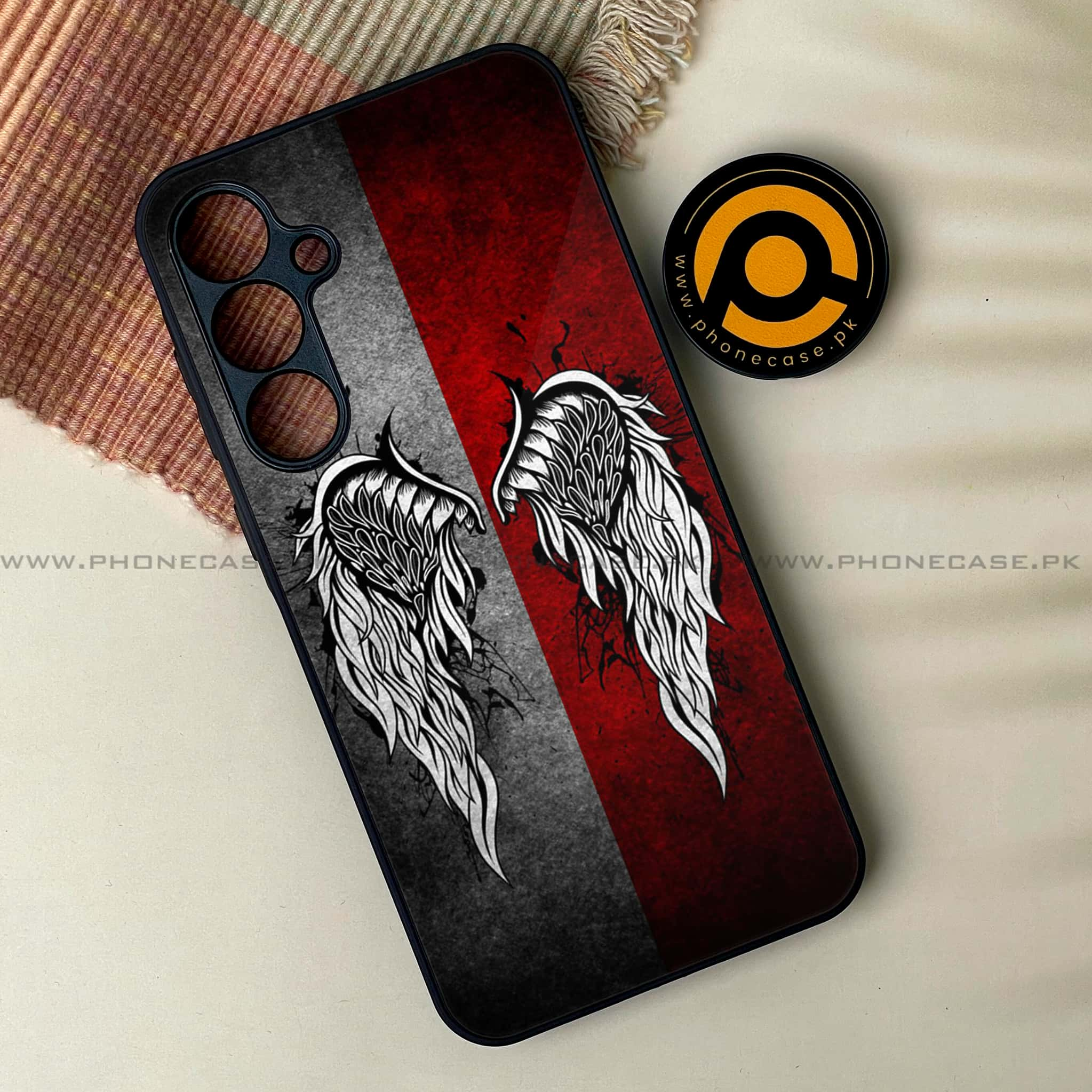 Samsung Galaxy M54 - Angel Wings Series - Premium Printed Glass soft Bumper shock Proof Case