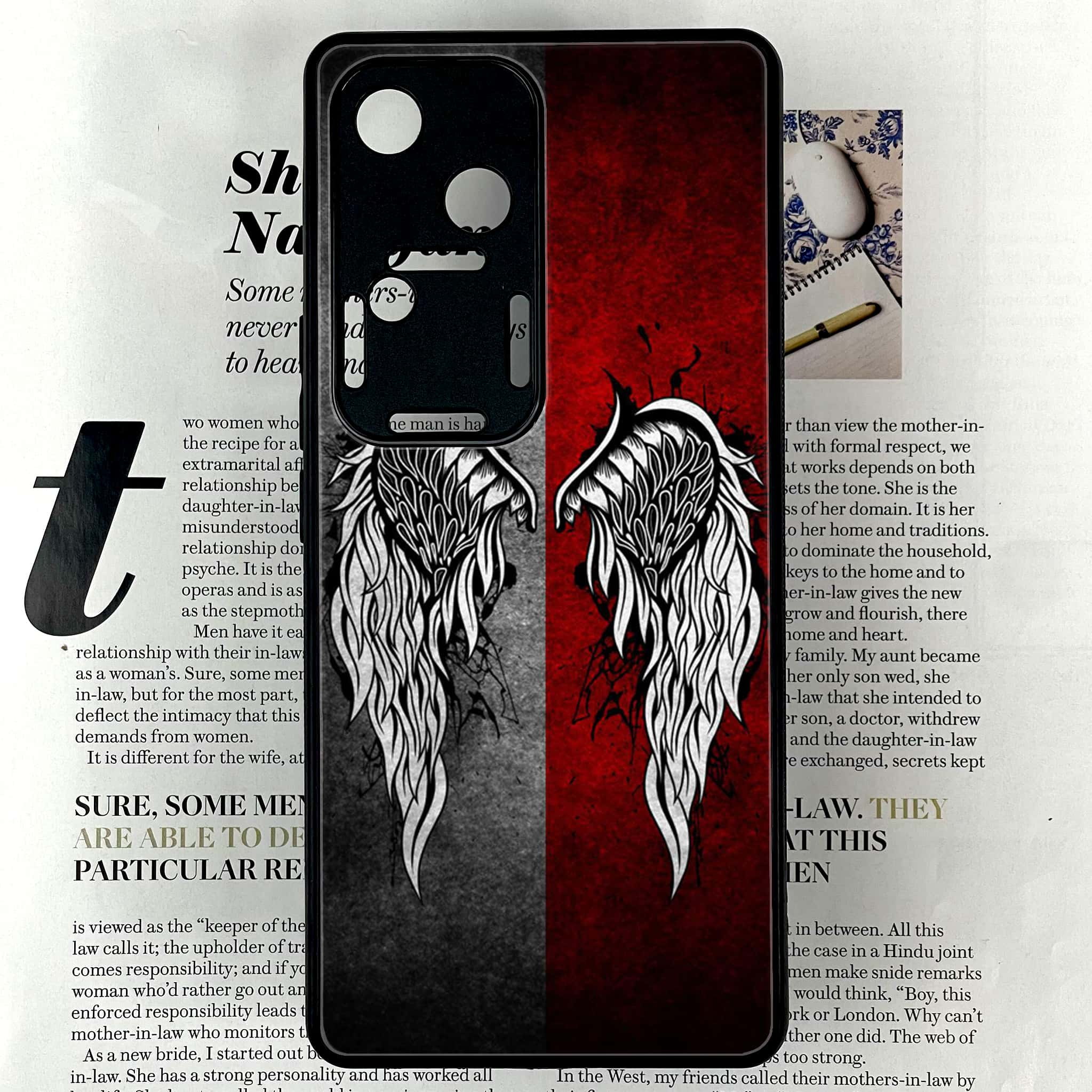 Vivo V30 - Angel Wings Series - Premium Printed Glass soft Bumper shock Proof Case