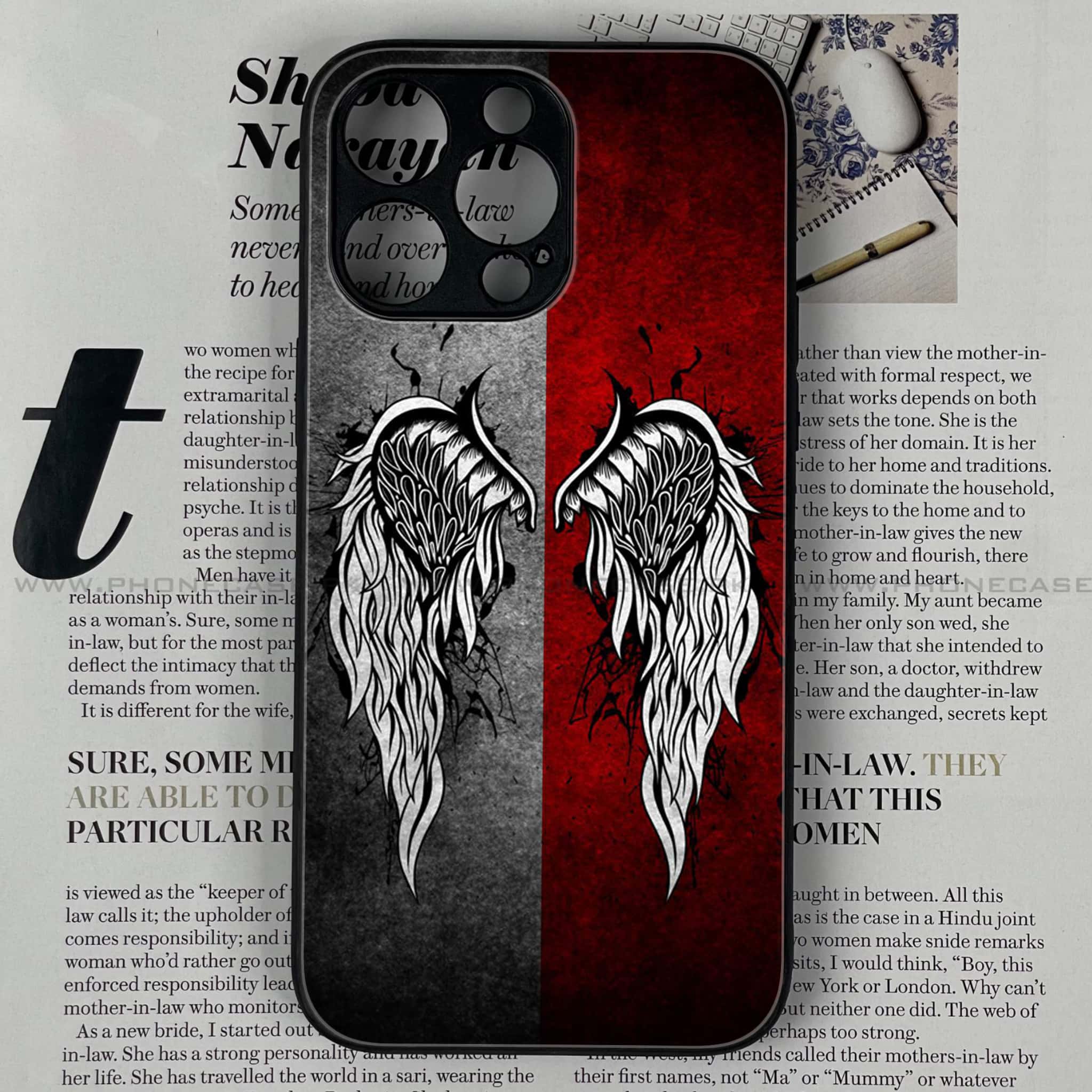 iPhone 15 Pro - Angel Wings Series - Premium Printed Glass soft Bumper shock Proof Case