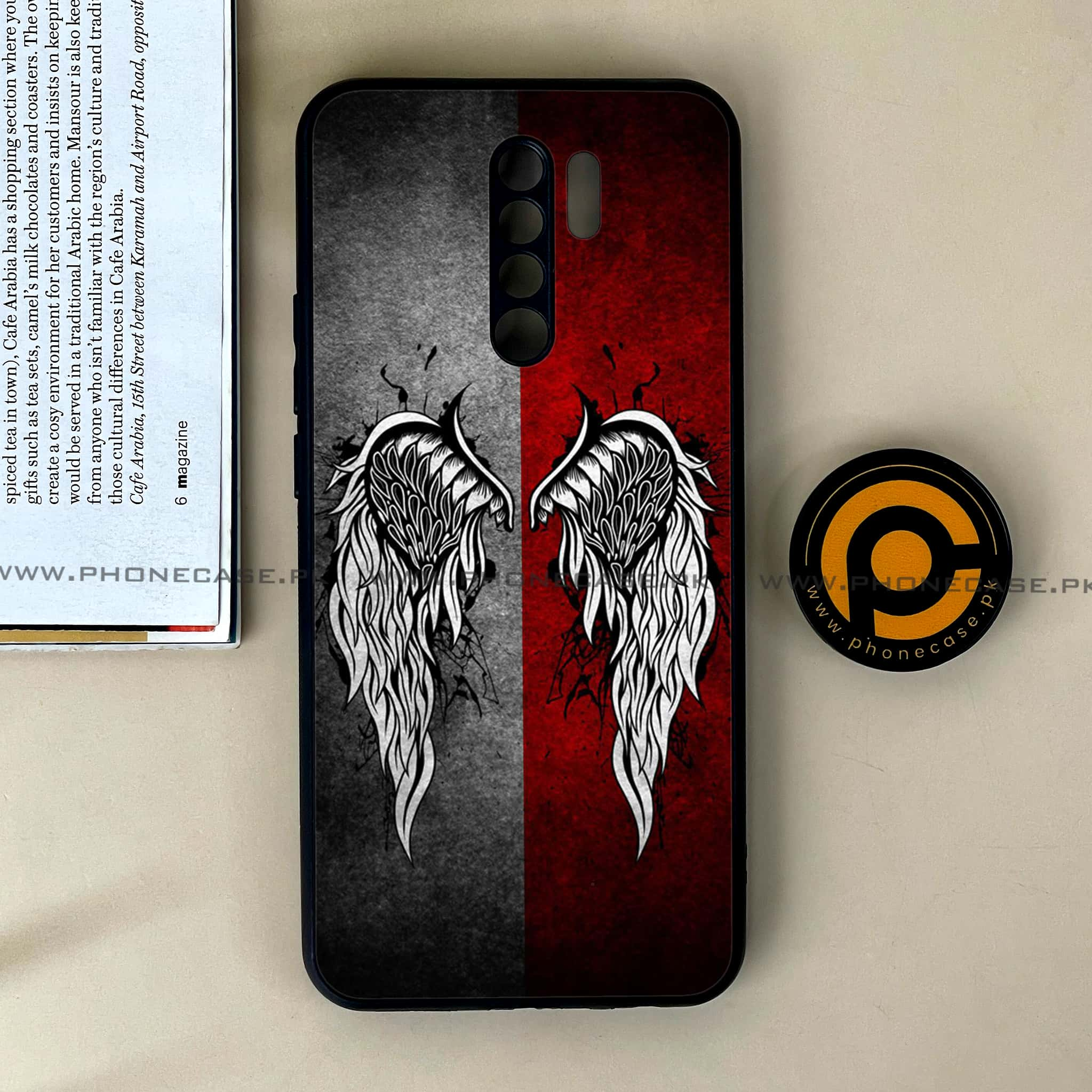 Xiaomi Redmi 9 - Angel Wings Series - Premium Printed Glass soft Bumper shock Proof Case