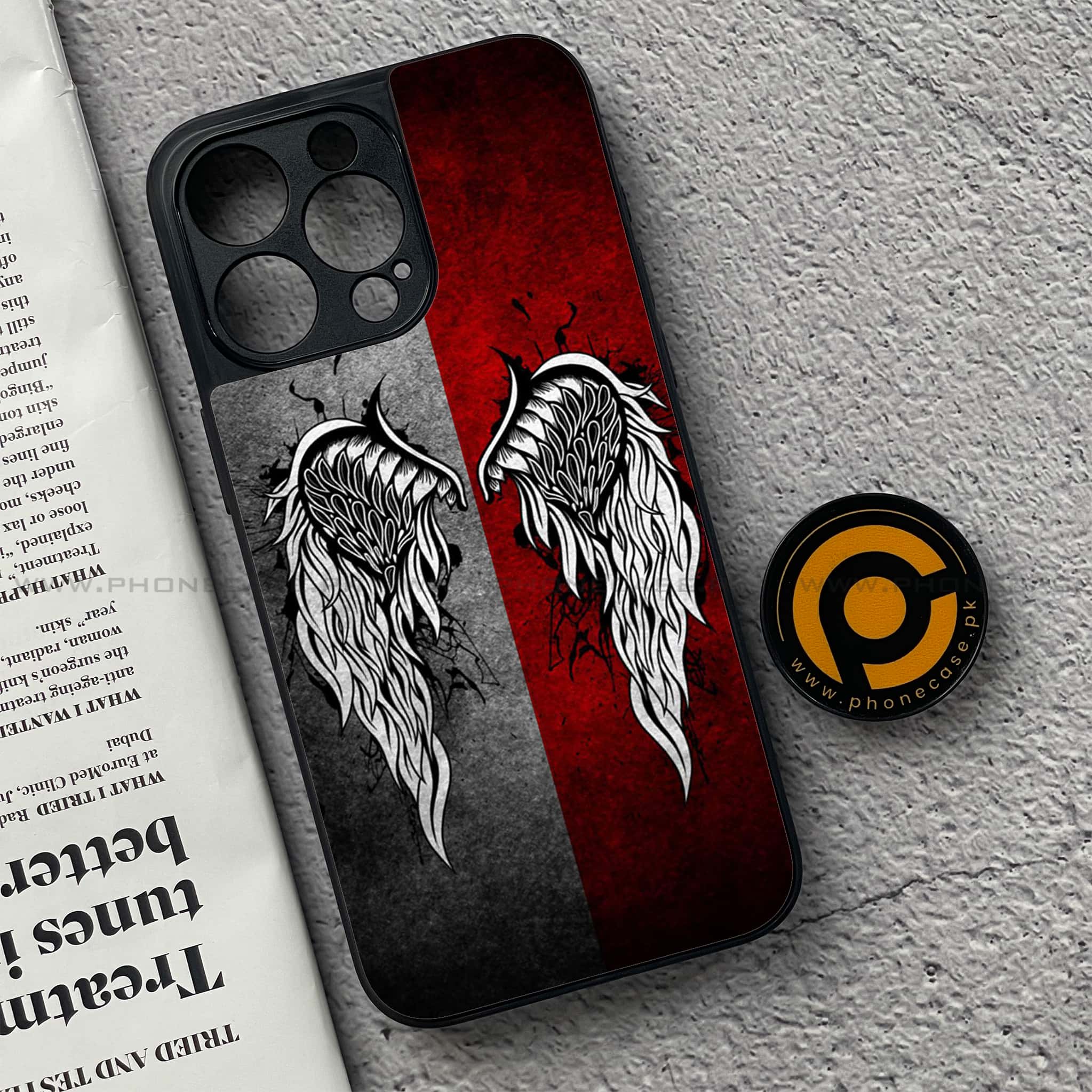 iPhone 15 Pro - Angel Wings Series - Premium Printed Glass soft Bumper shock Proof Case