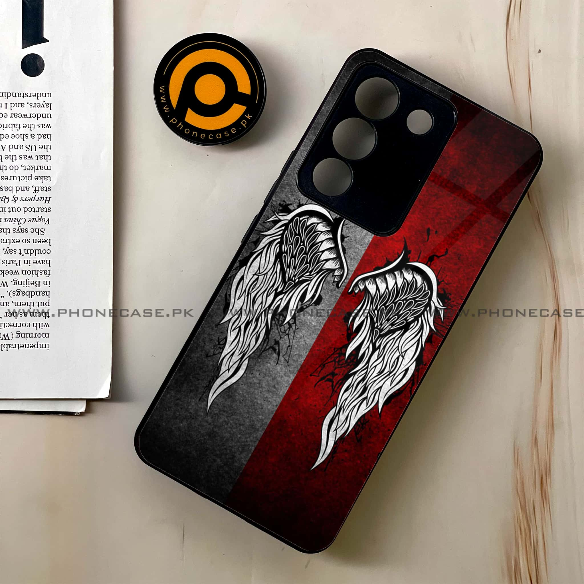 Vivo V29e - Angel Wings Series - Premium Printed Glass soft Bumper shock Proof Case