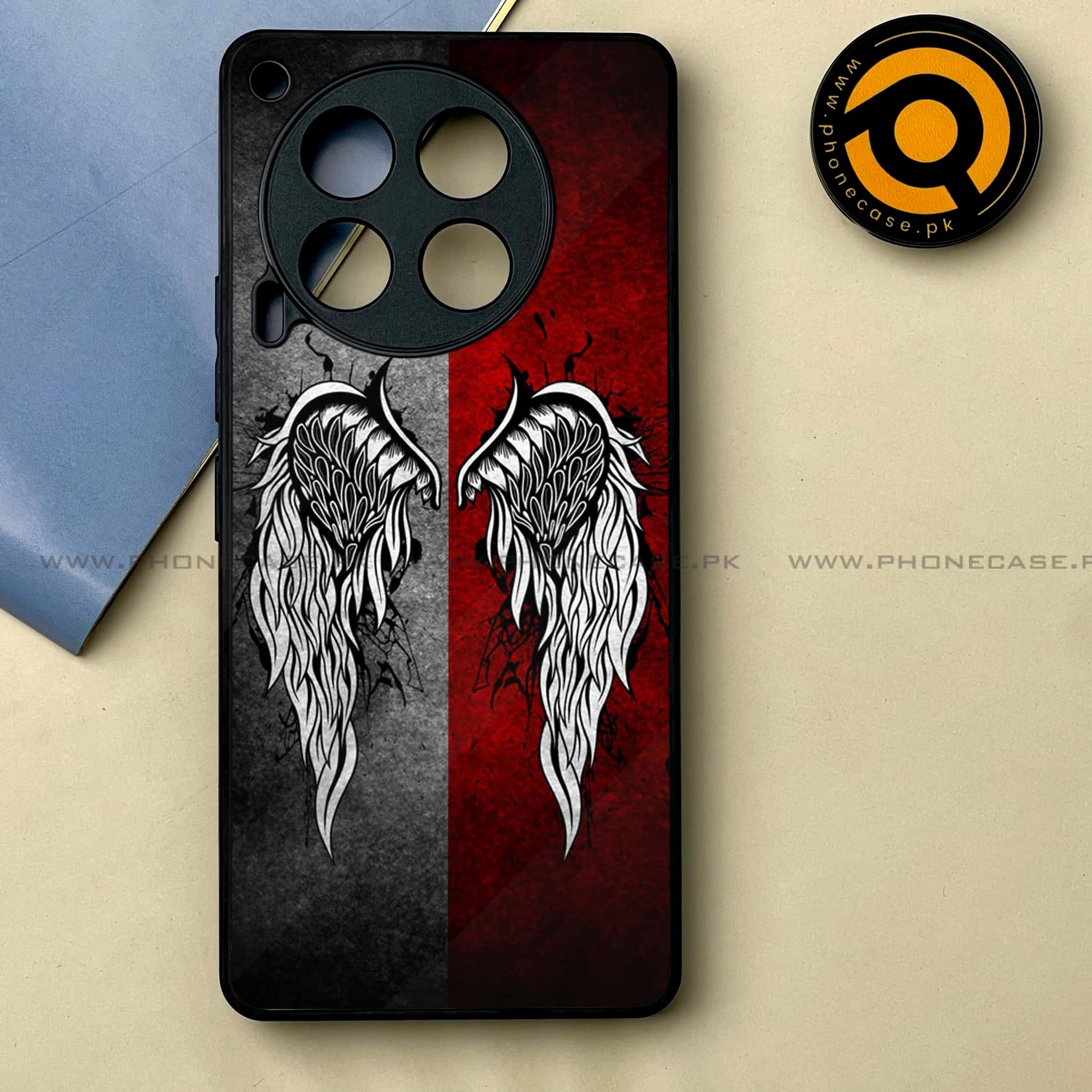 Tecno Camon 30 - Angel Wings Series -  Premium Printed Metal soft Bumper shock Proof Case