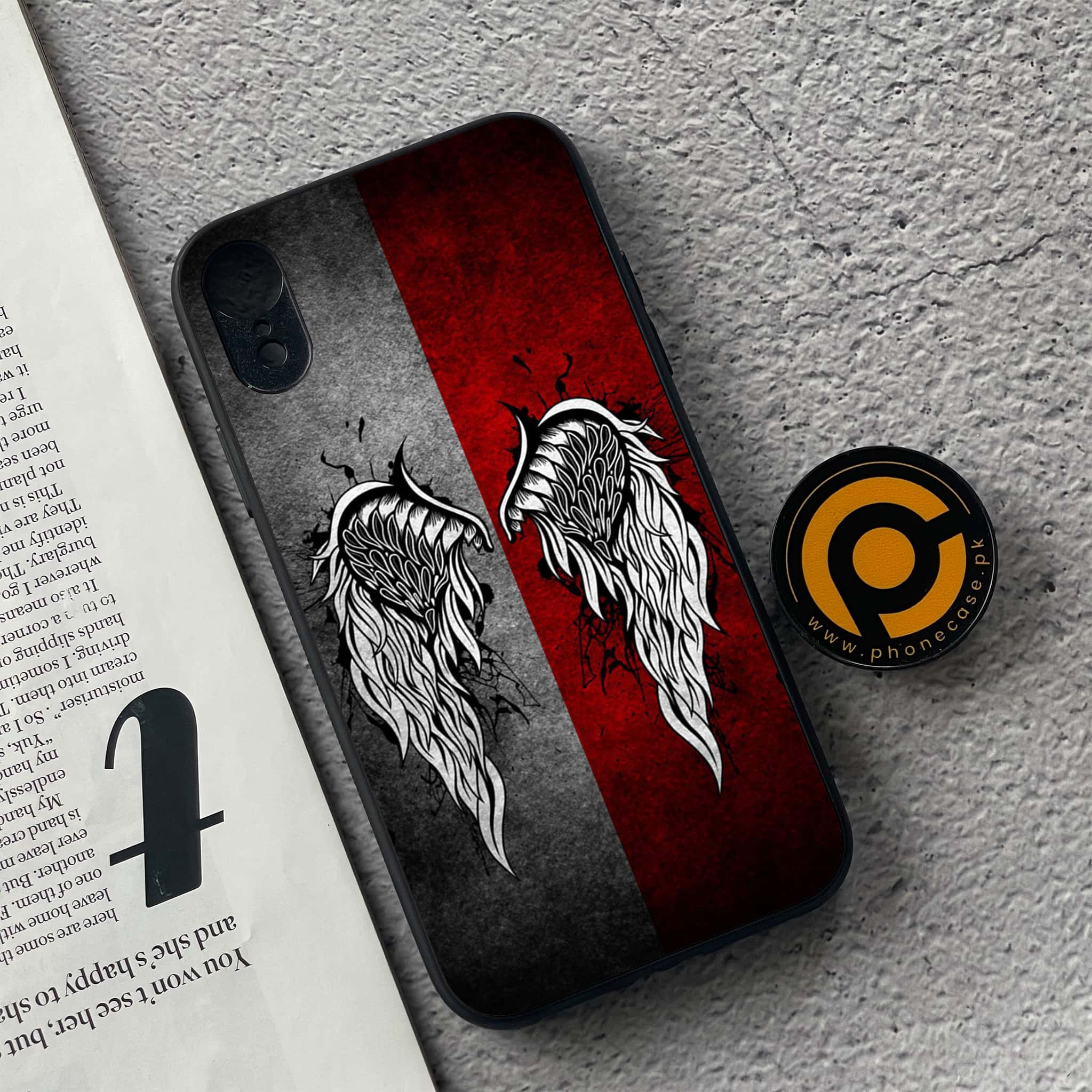 iPhone XR - Angel Wings Series - Premium Printed Glass soft Bumper shock Proof Case