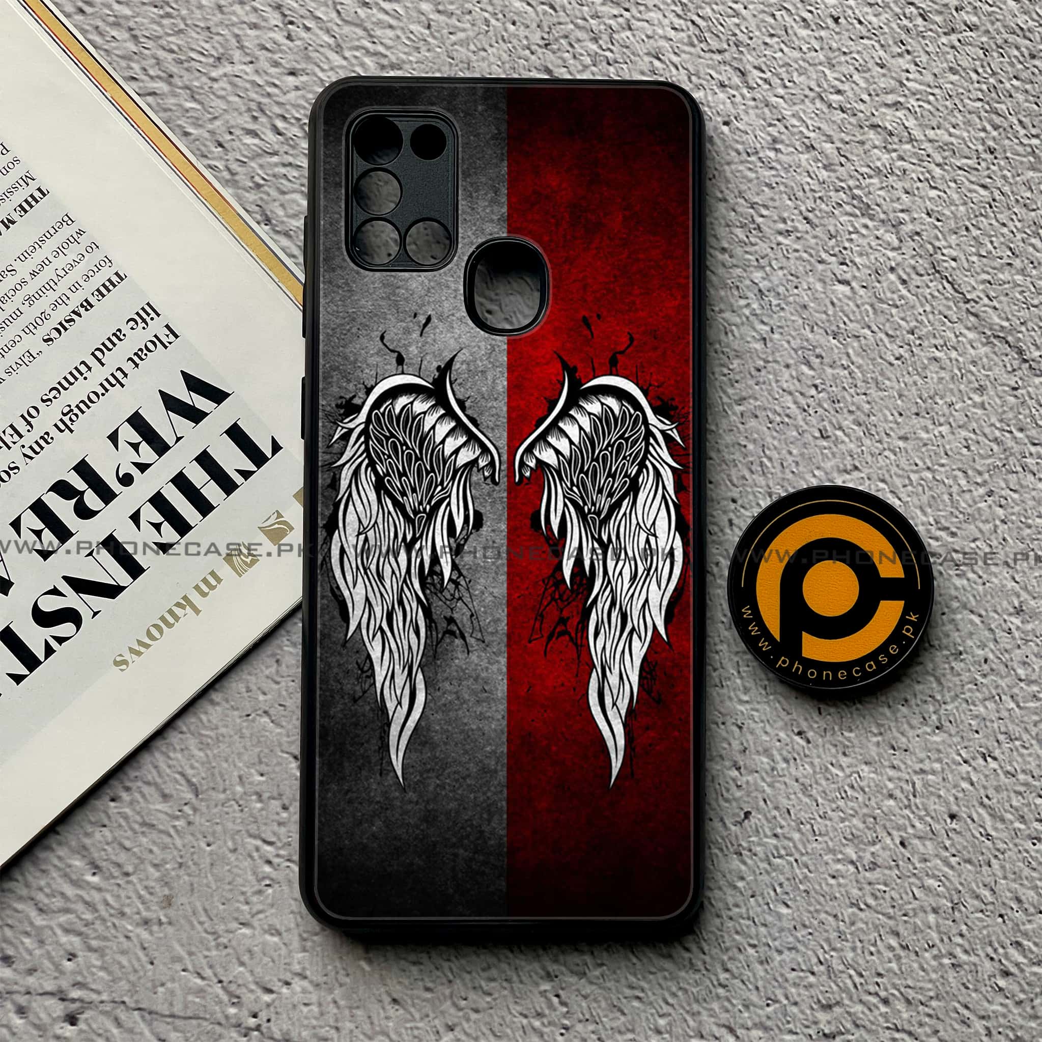 Samsung Galaxy A21s - Angel Wings Series - Premium Printed Glass soft Bumper shock Proof Case