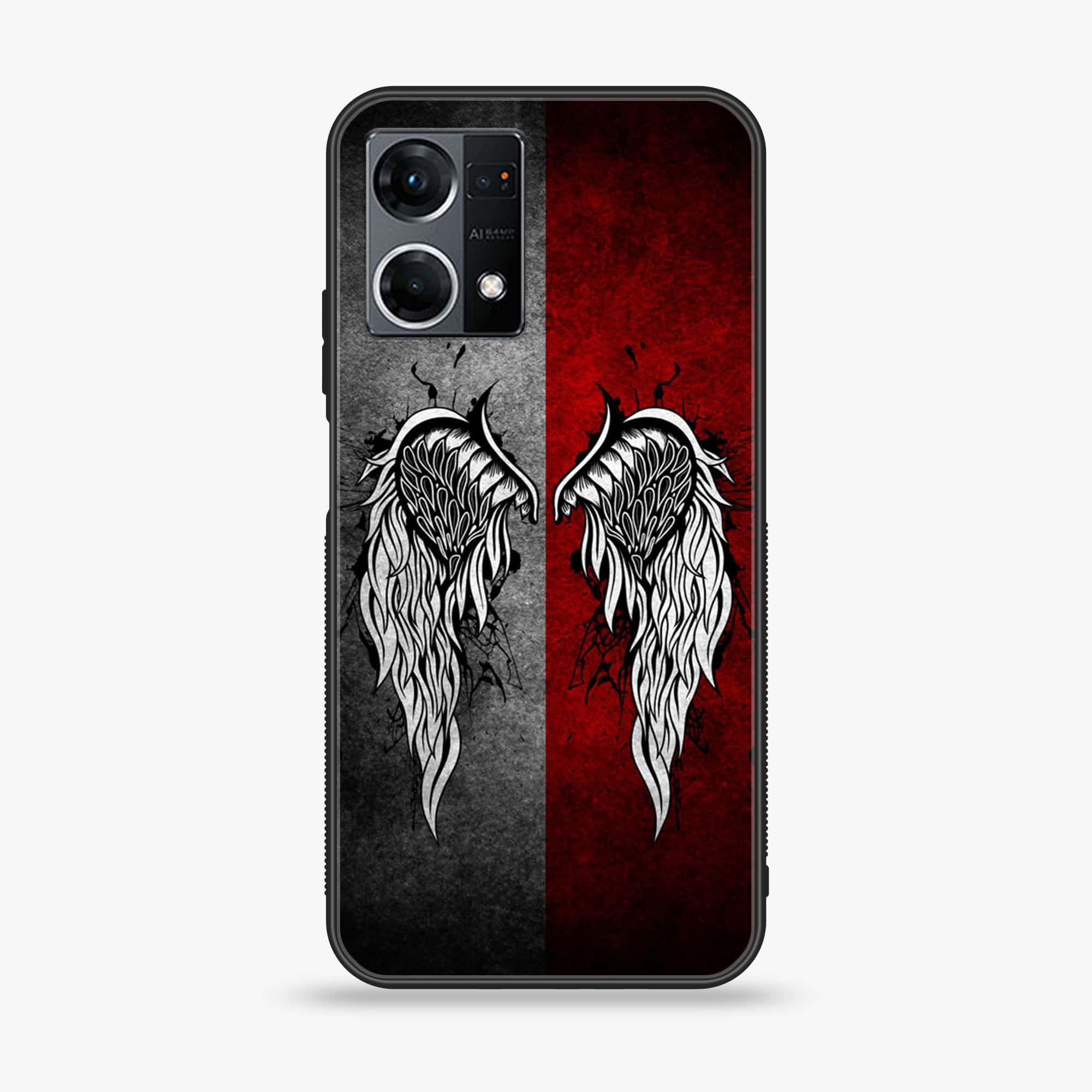 Oppo Reno 7 - Angel Wings Series - Premium Printed Glass soft Bumper shock Proof Case