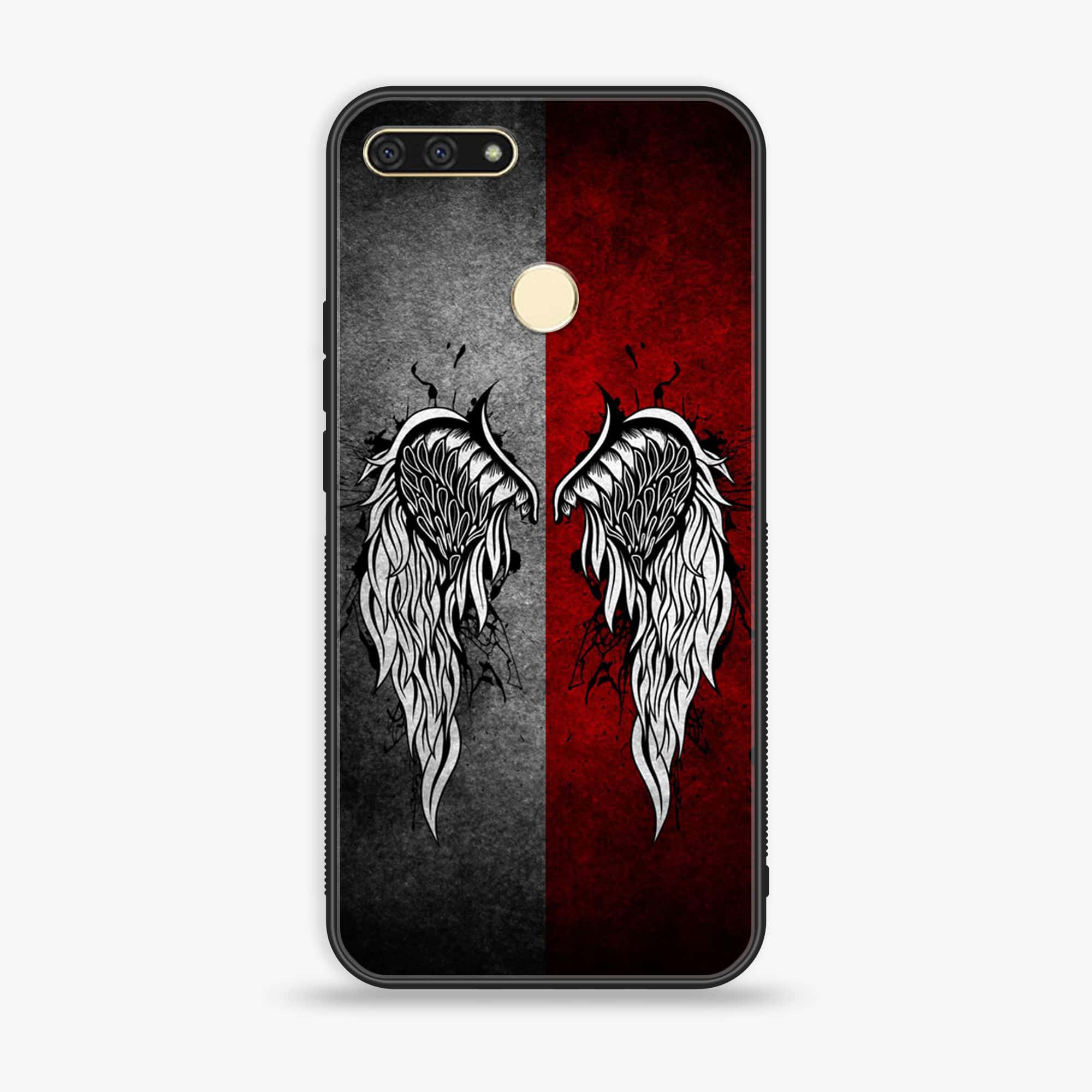 Honor 7A - Angel Wings Series - Premium Printed Glass soft Bumper shock Proof Case
