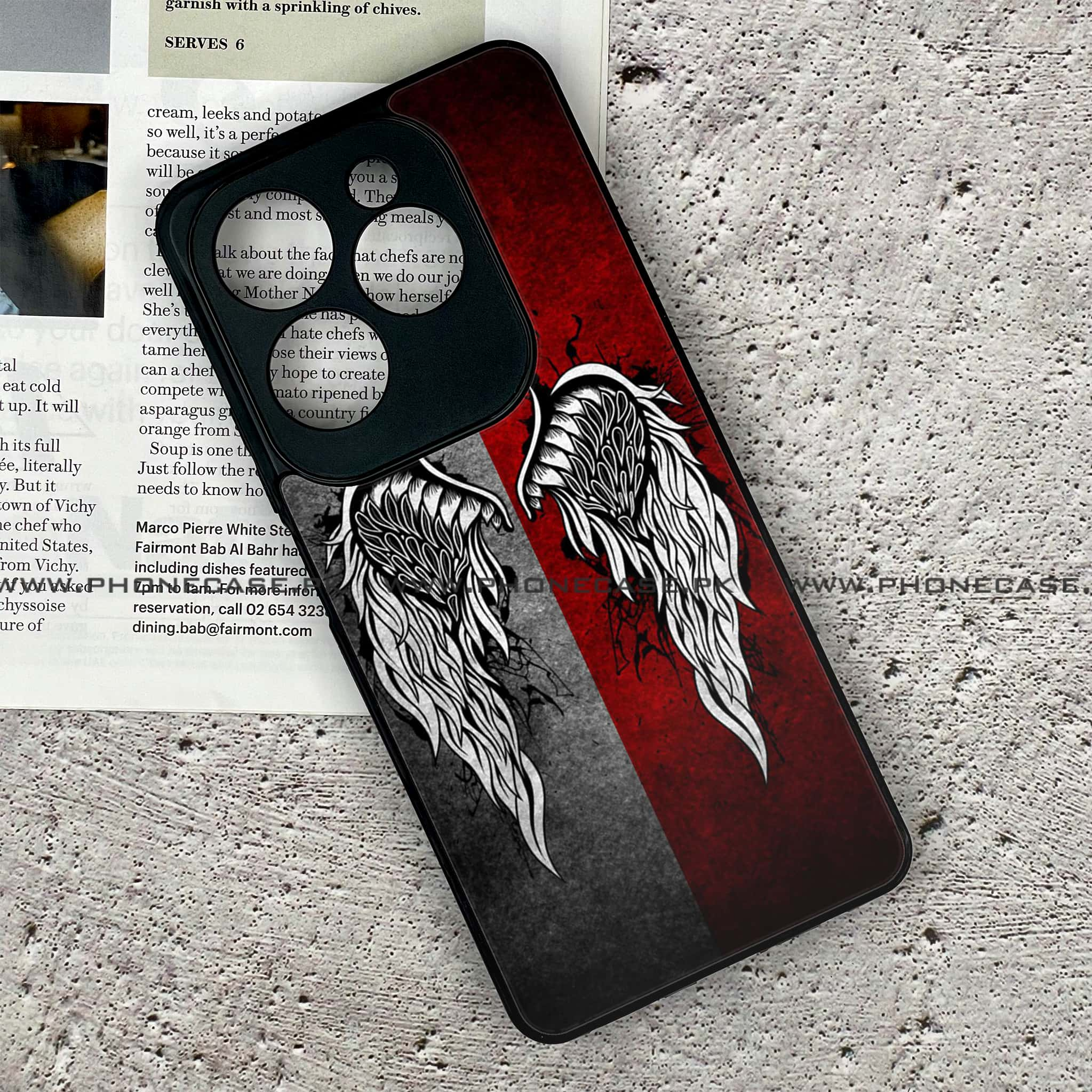 Infinix Hot 40 - Angel Wings Series - Premium Printed Glass soft Bumper shock Proof Case