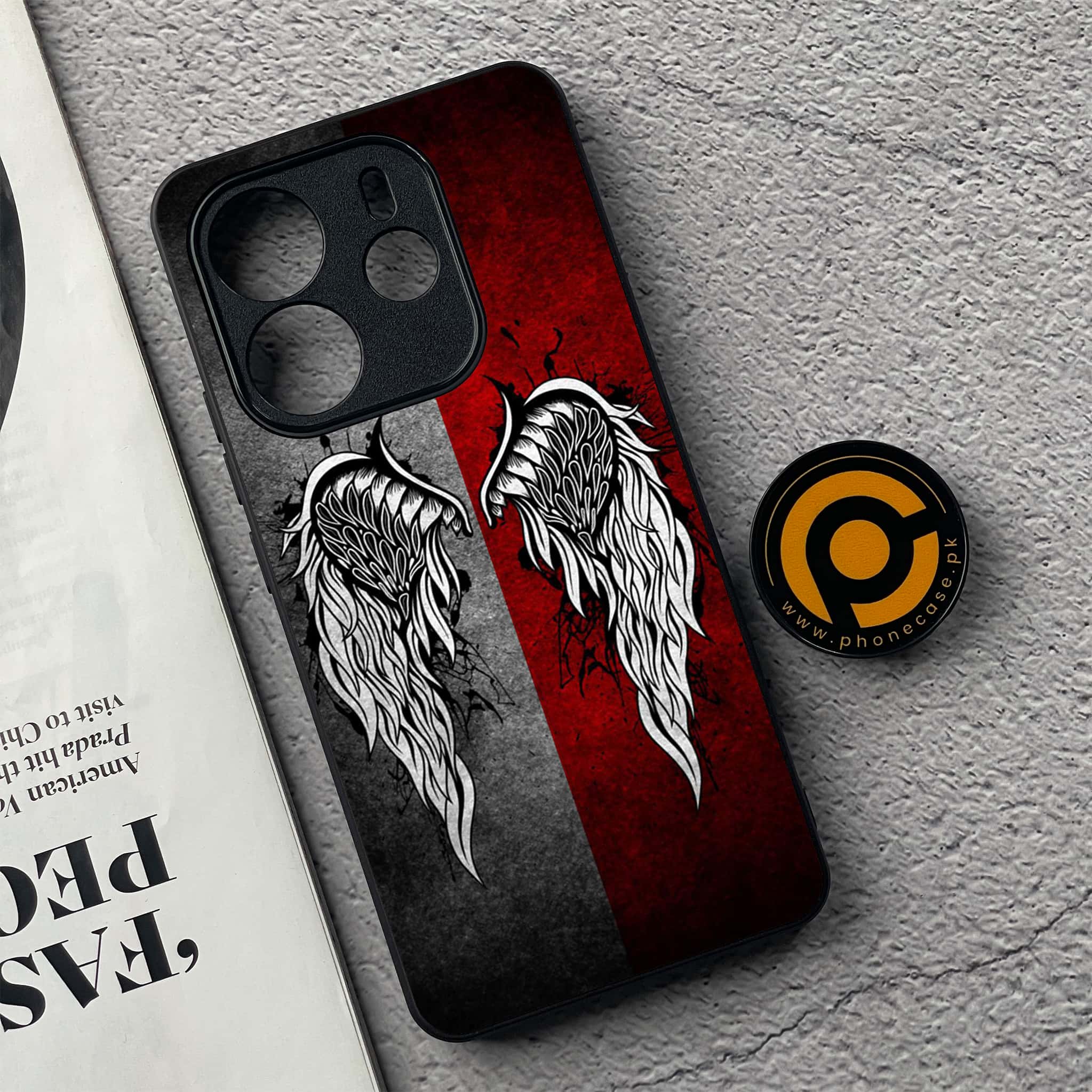 Xiaomi Redmi Note 14 - Angel Wings Series - Premium Printed Glass soft Bumper shock Proof Case