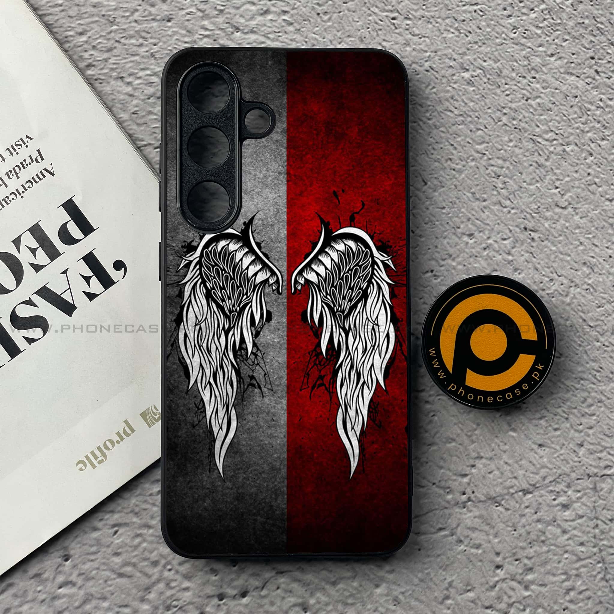 Samsung Galaxy S25 FE - Angel Wings Series - Premium Metal Printed soft Bumper shock Proof Case