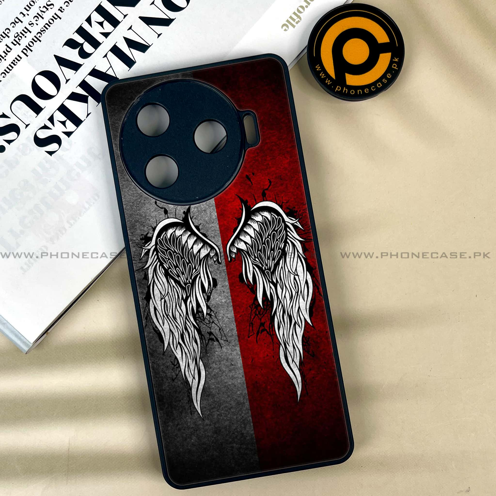 Tecno Camon 30 Pro - Angel Wings Series - Premium Printed Glass soft Bumper shock Proof Case