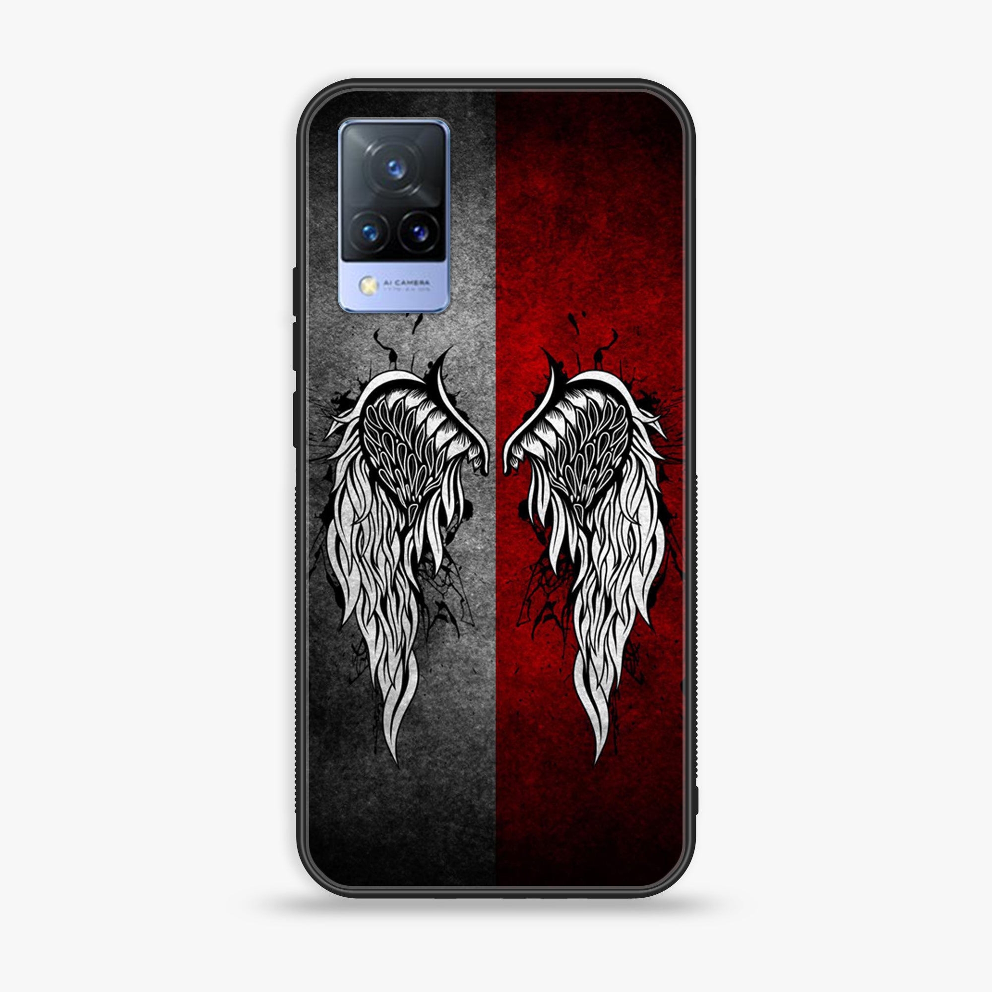 Vivo V21 - Angel Wings Series - Premium Printed Glass soft Bumper shock Proof Case