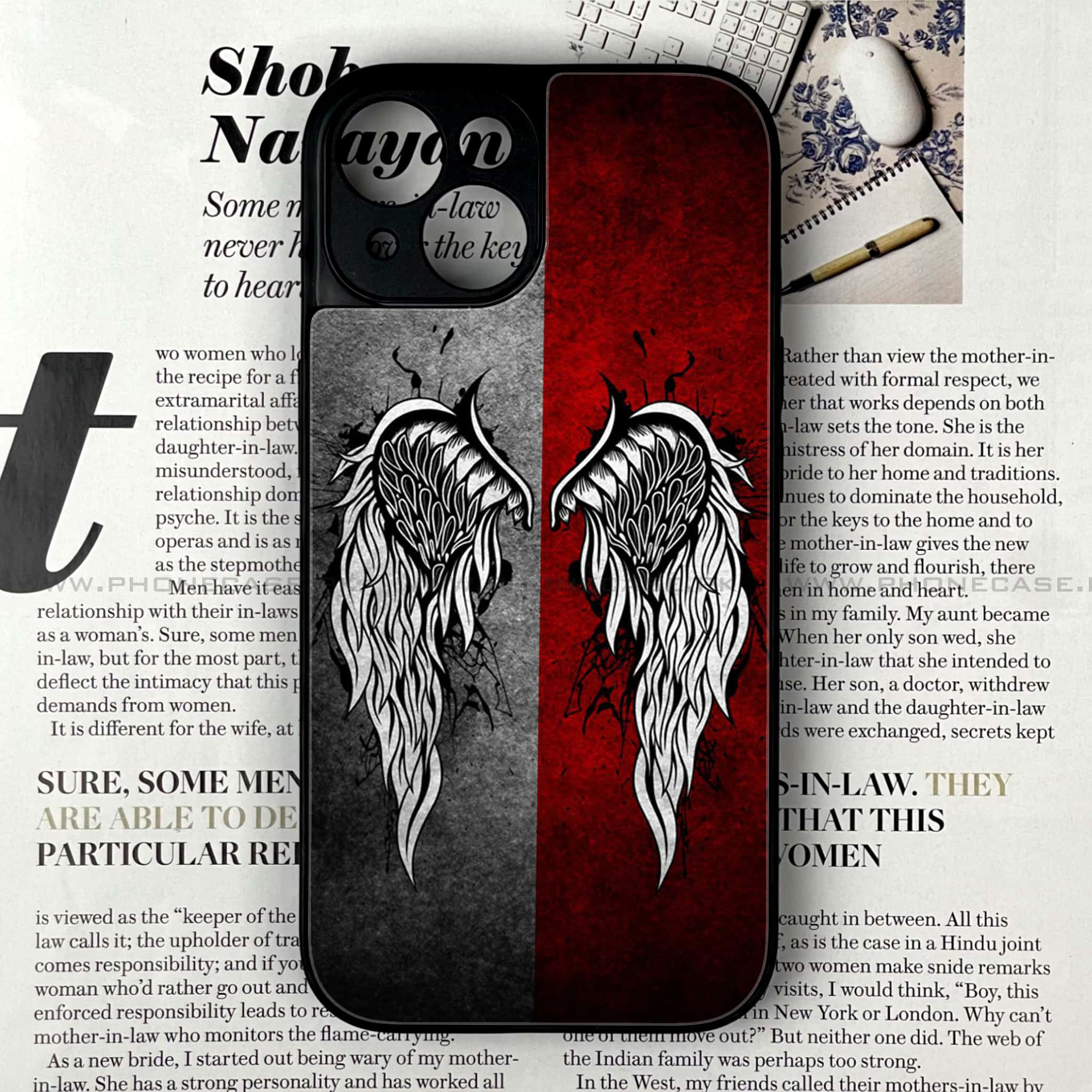 iPhone 13 - Angel Wings Series - Premium Printed Glass soft Bumper shock Proof Case