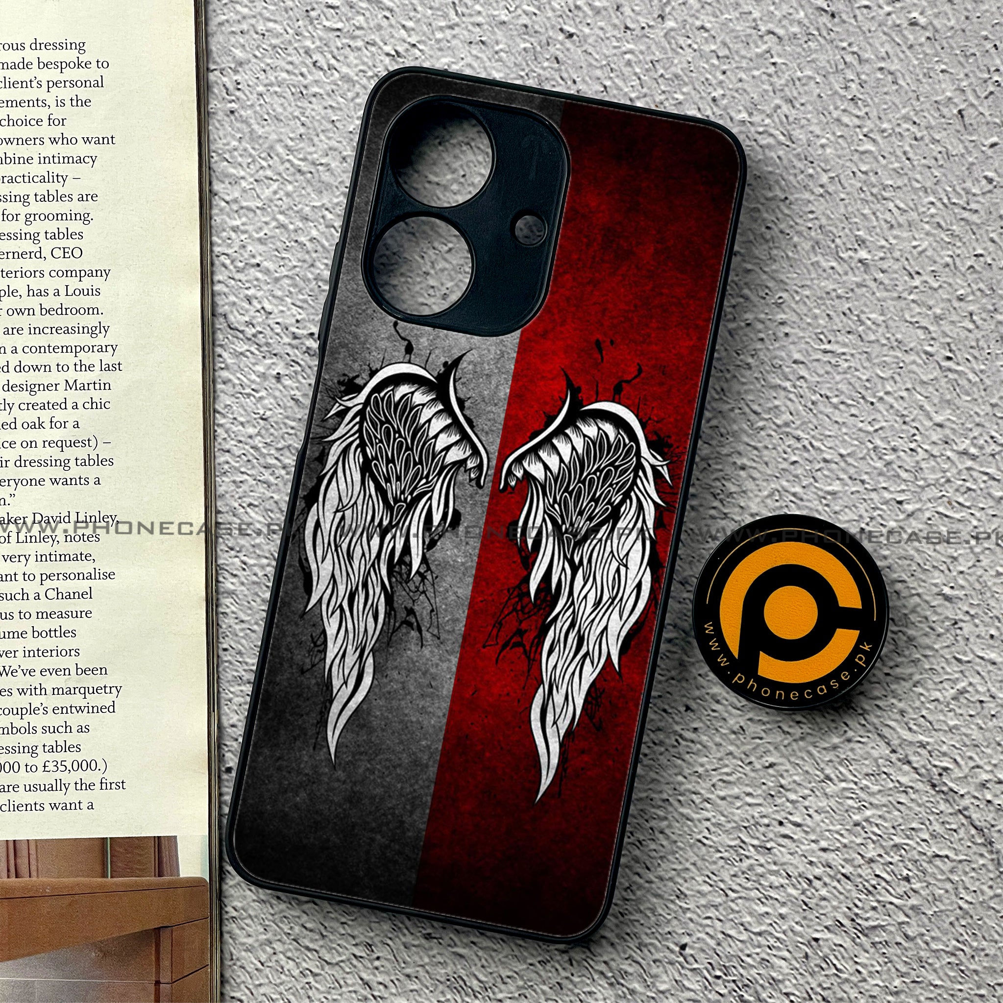 Realme Note 60 - Angel Wings Series - Premium Printed Glass soft Bumper shock Proof Case