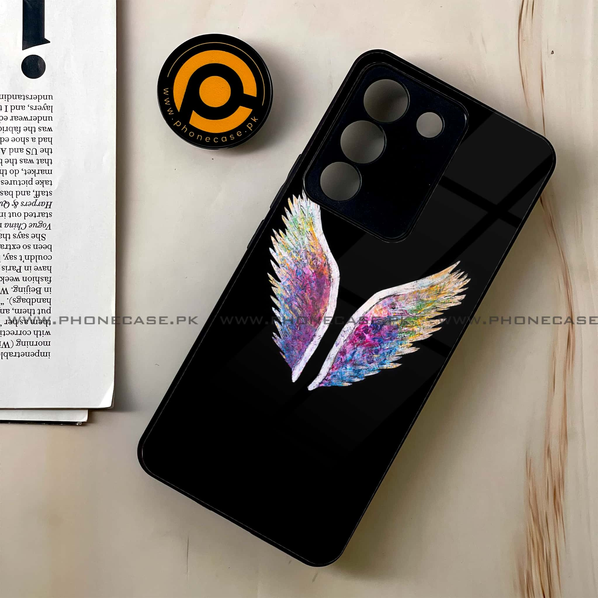 Vivo V29e - Angel Wings Series - Premium Printed Glass soft Bumper shock Proof Case