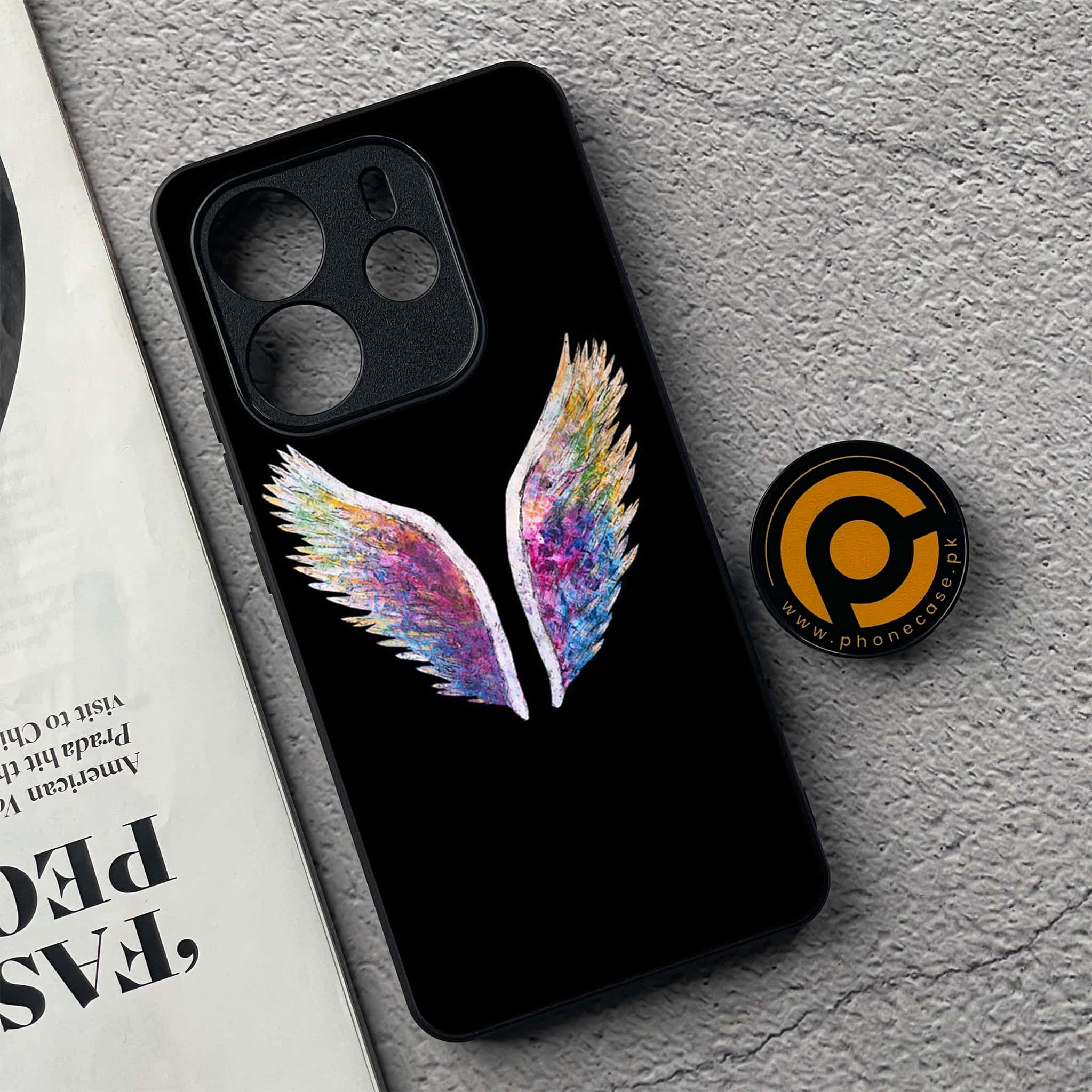 Xiaomi Redmi Note 14 - Angel Wings Series - Premium Printed Glass soft Bumper shock Proof Case