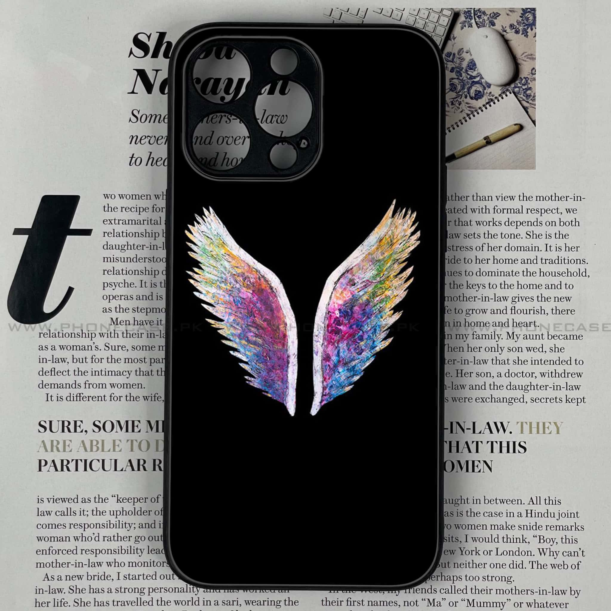 iPhone 15 Pro Max - Angel Wings Series - Premium Printed Glass soft Bumper shock Proof Case