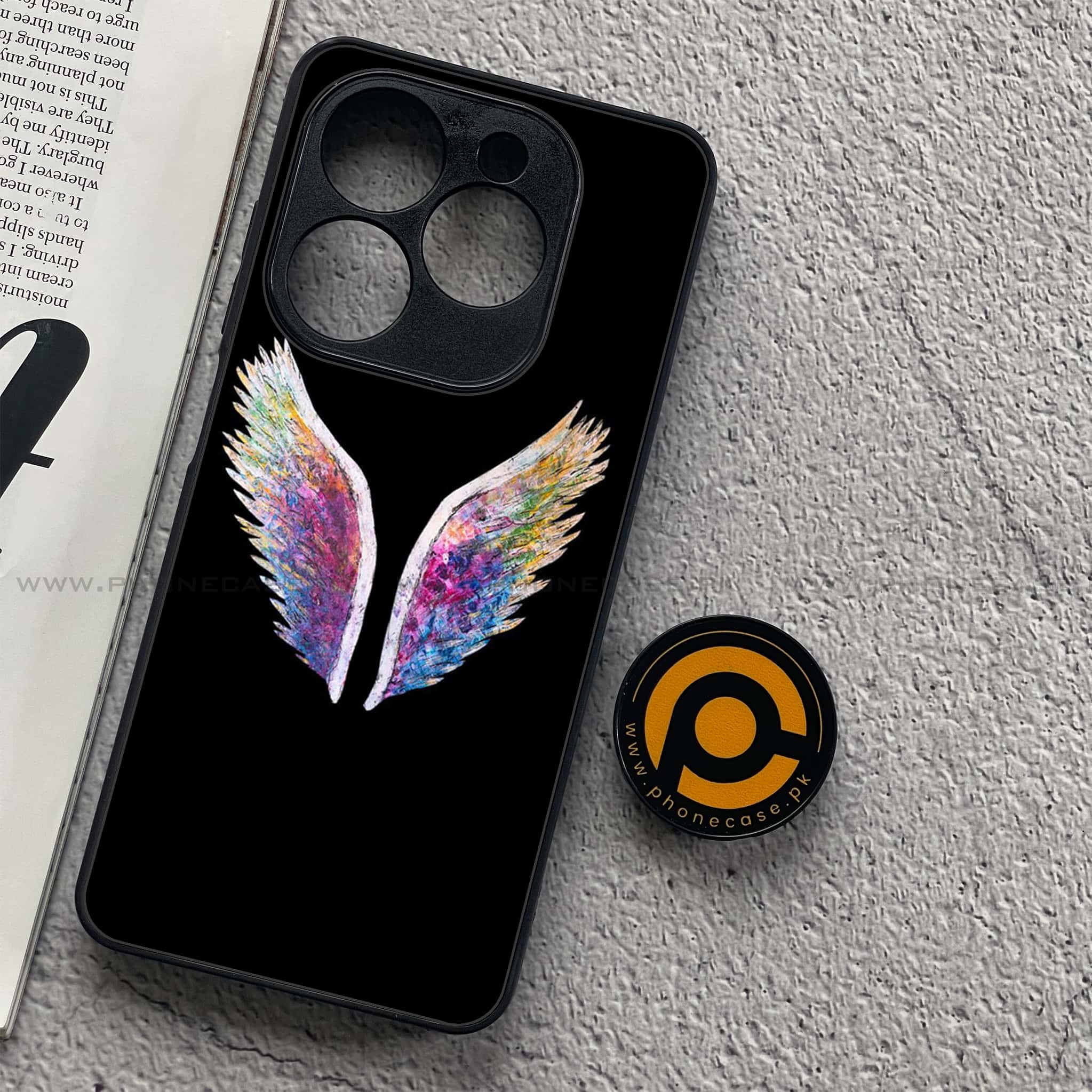 Tecno Spark 20C - Angel Wings Series - Premium Printed Glass soft Bumper shock Proof Case