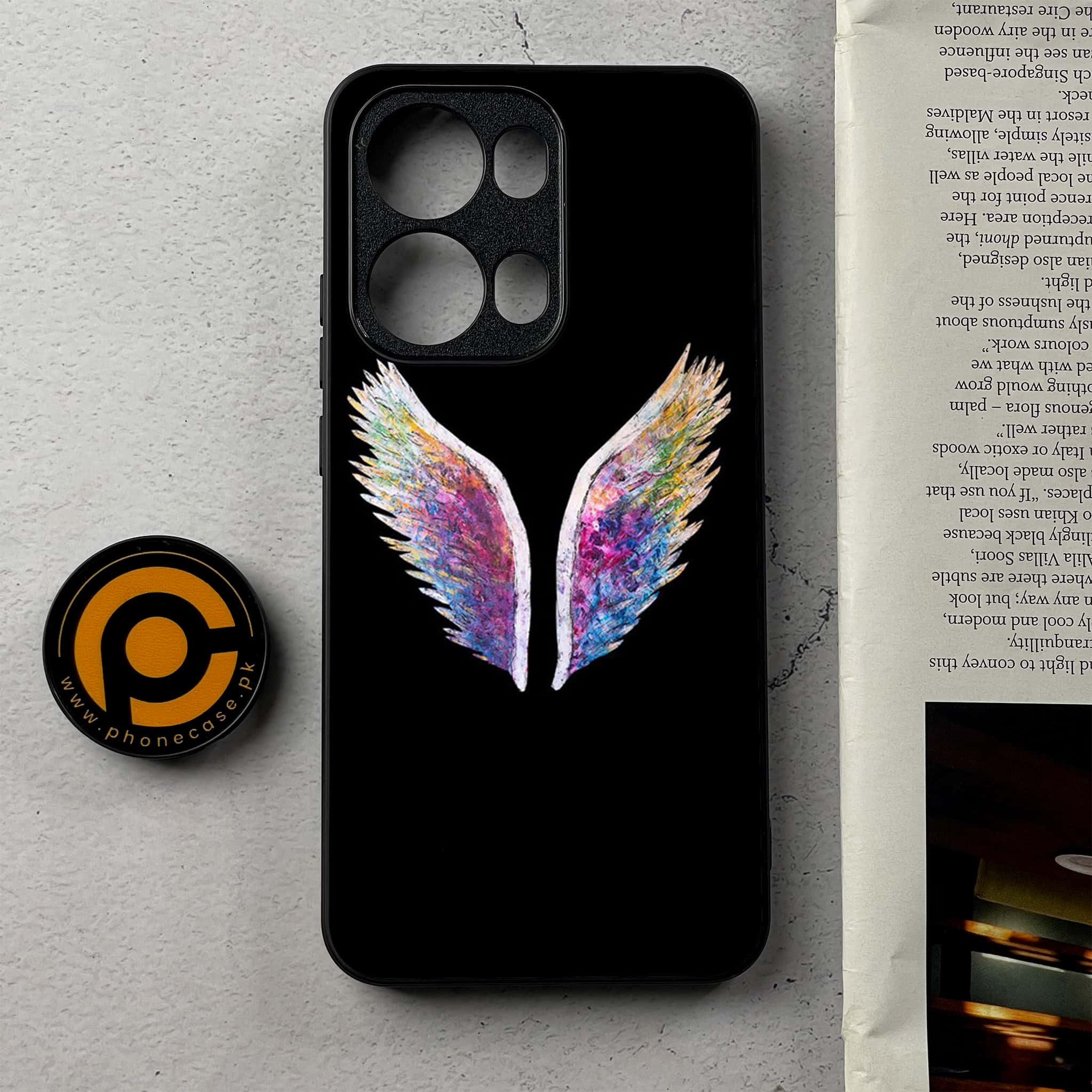 Oppo Reno 13 Pro - Angel Wings Series - Premium Metal Printed Soft Bumper Shockproof Case